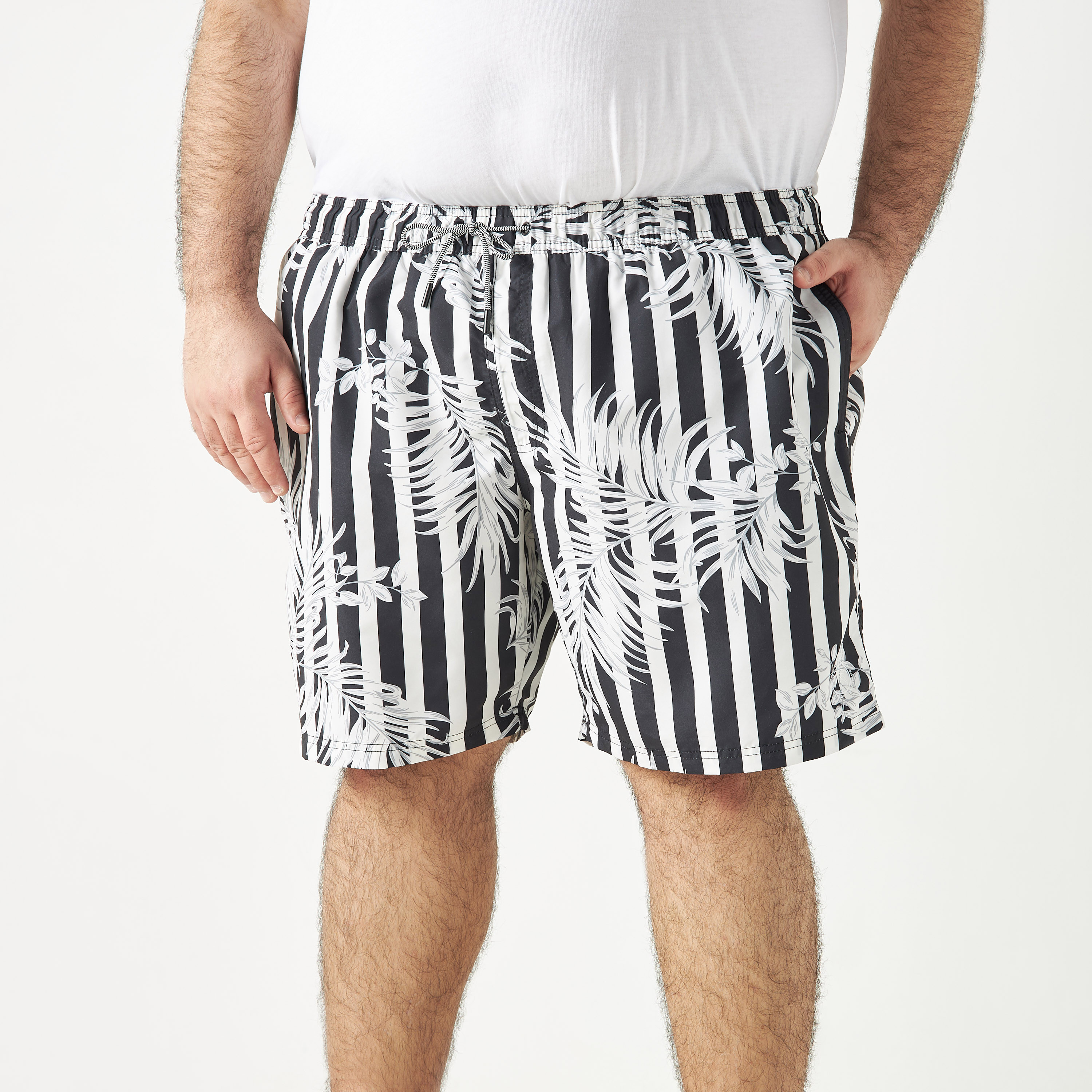 Jack & Jones Plus Size Tropical Stripes Drawstring Waistband Swim Shorts-men-clothing-bottoms-shorts-image-1