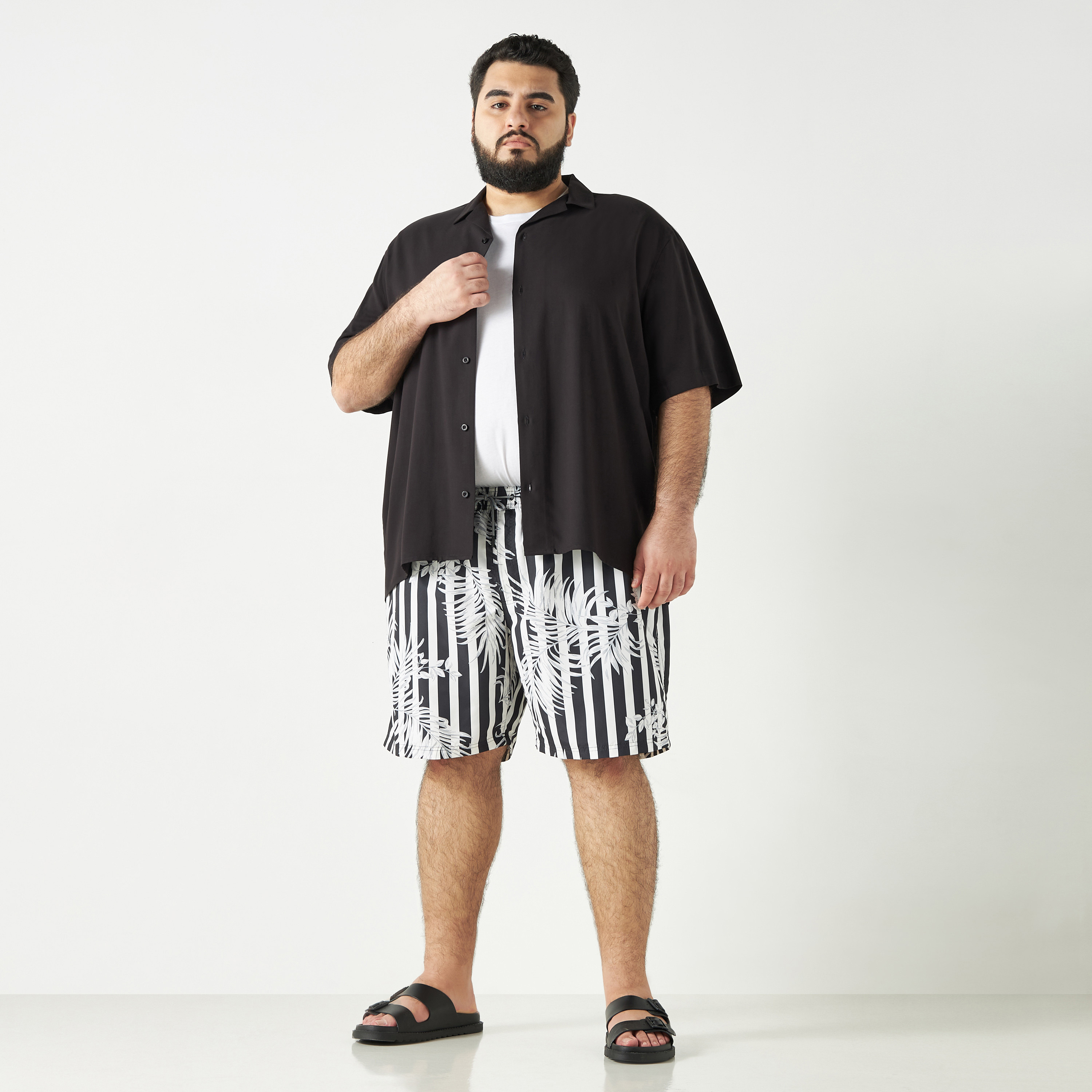 Jack & Jones Plus Size Tropical Stripes Drawstring Waistband Swim Shorts-men-clothing-bottoms-shorts-image-2