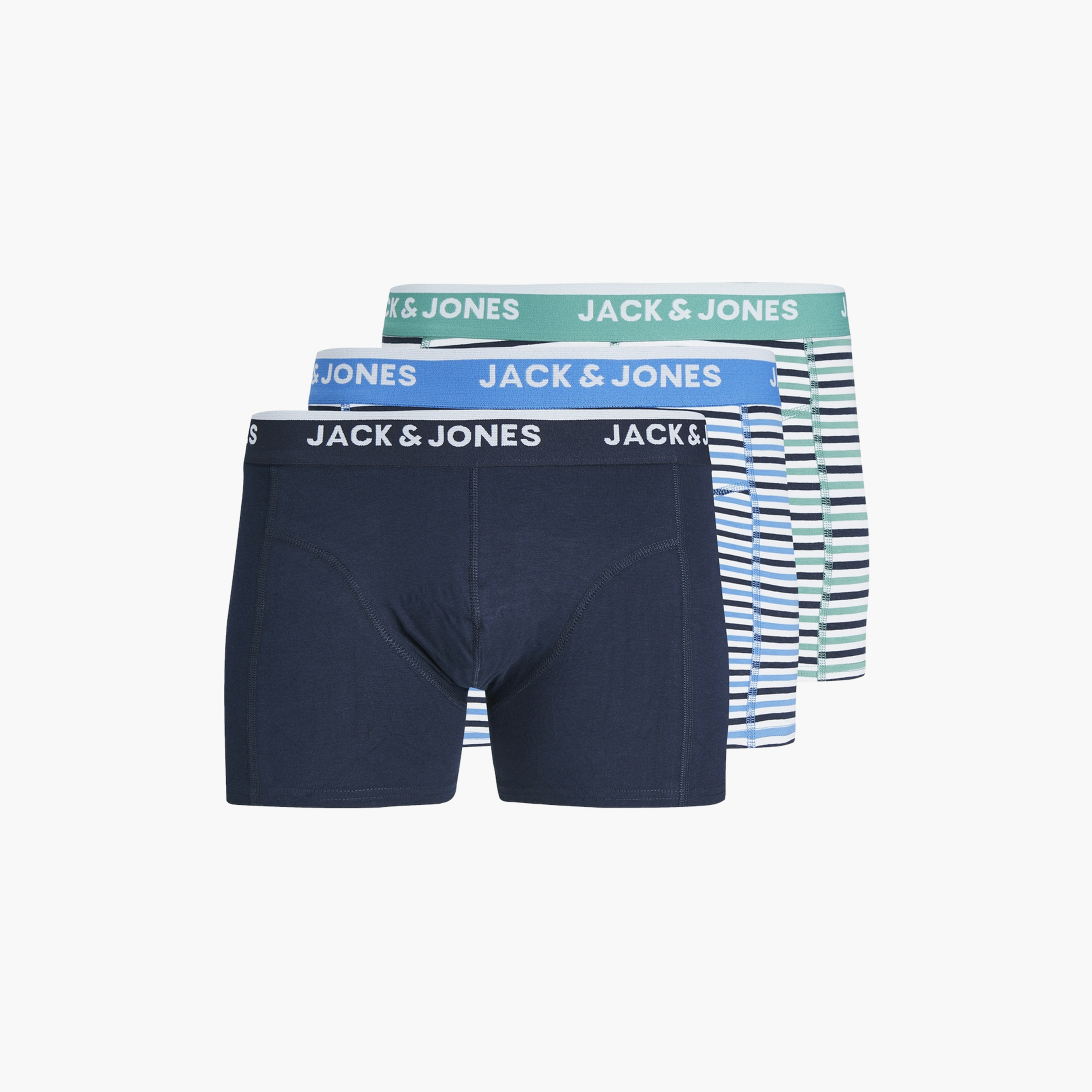 Jack & Jones Pack of 3 Men's Plain and Striped Jackoda Trunks-men-clothing-innerwear-underwear-image-1