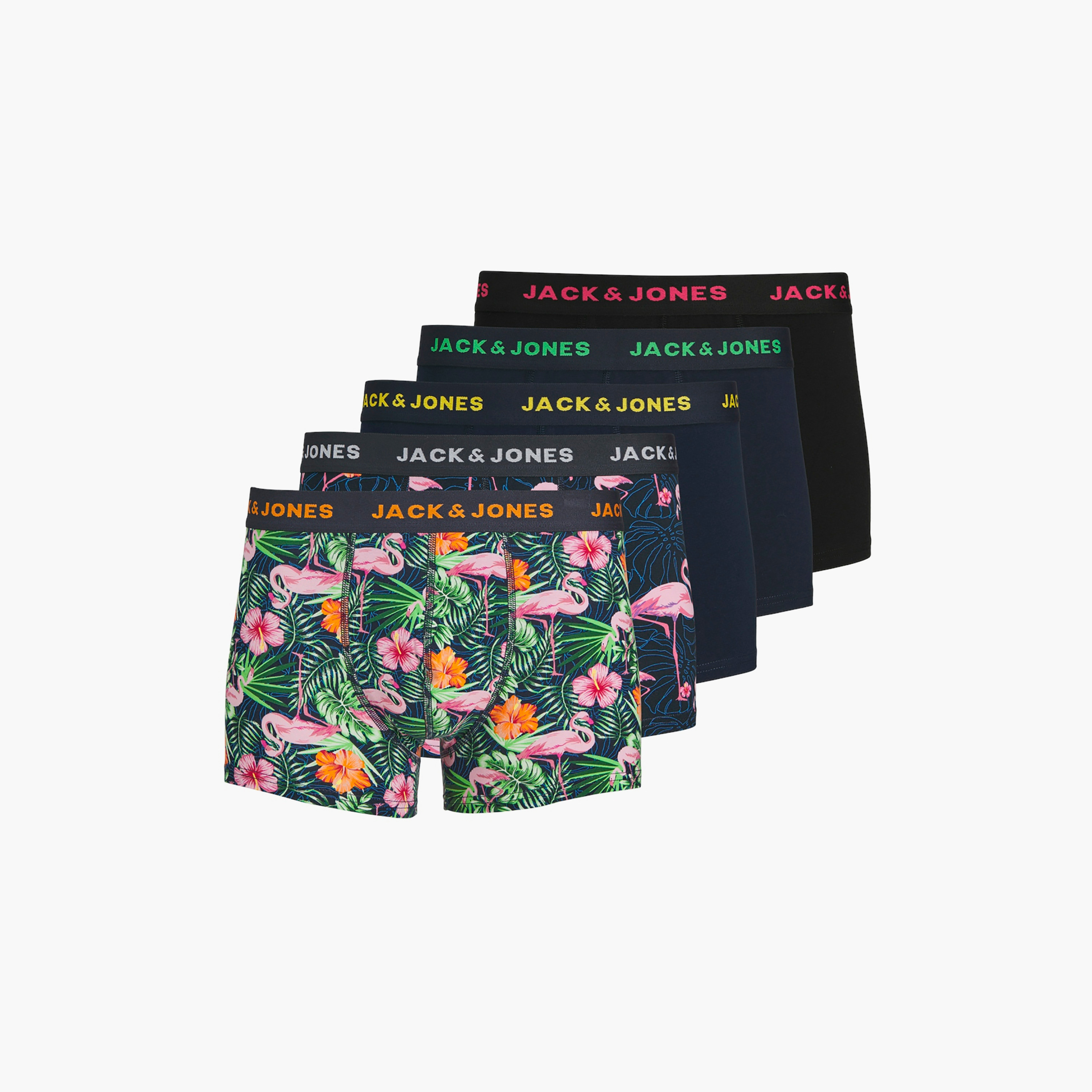 مجموعة من 5 فلامينجو ترانكس سادة ومطبوعة من جاك آند جونز للرجال-men-clothing-innerwear-underwear-image-1