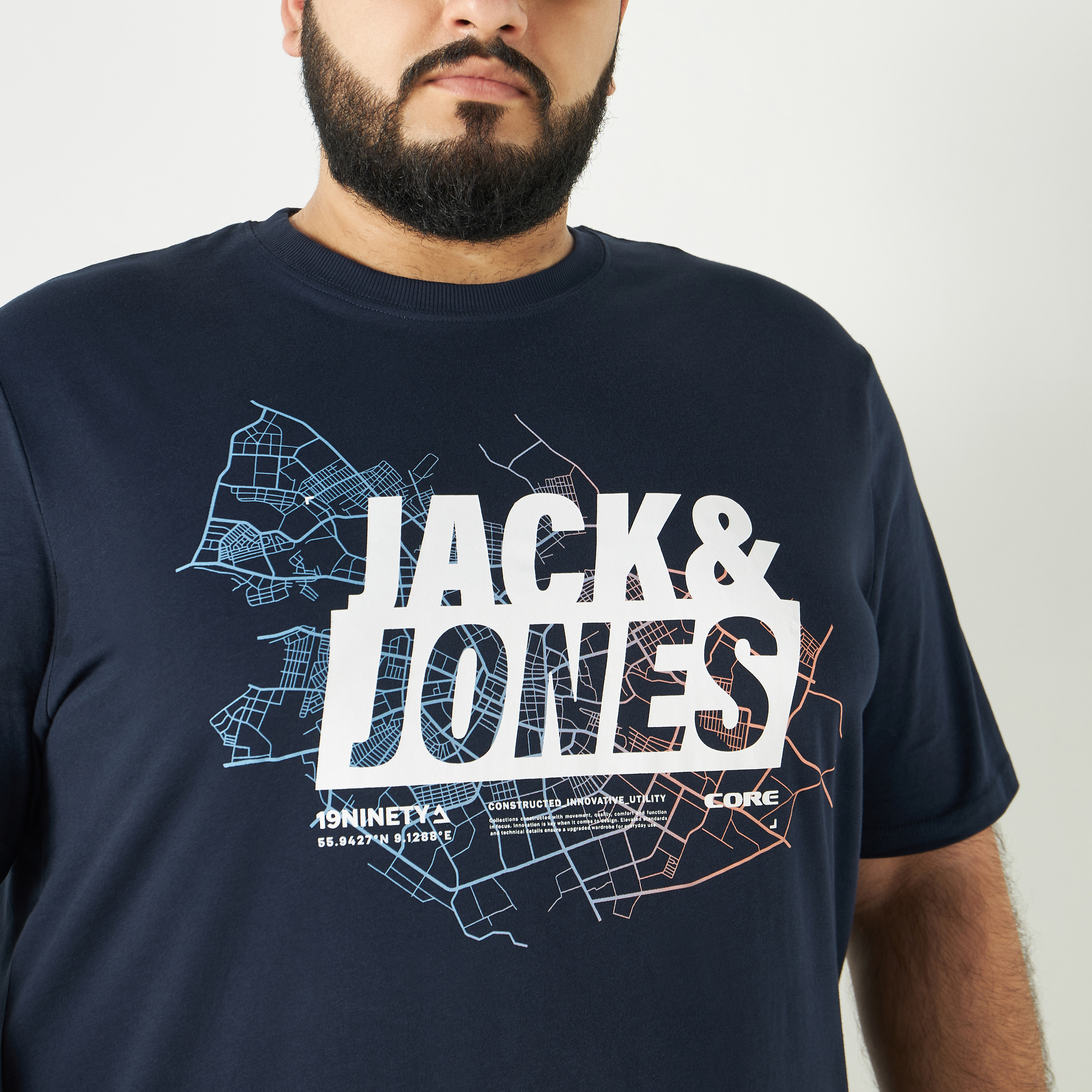Jack and Jones Plus Size Print T-shirt with Round Neck and Short Sleeves-men-clothing-tshirtsandpolos-tshirts-image-4