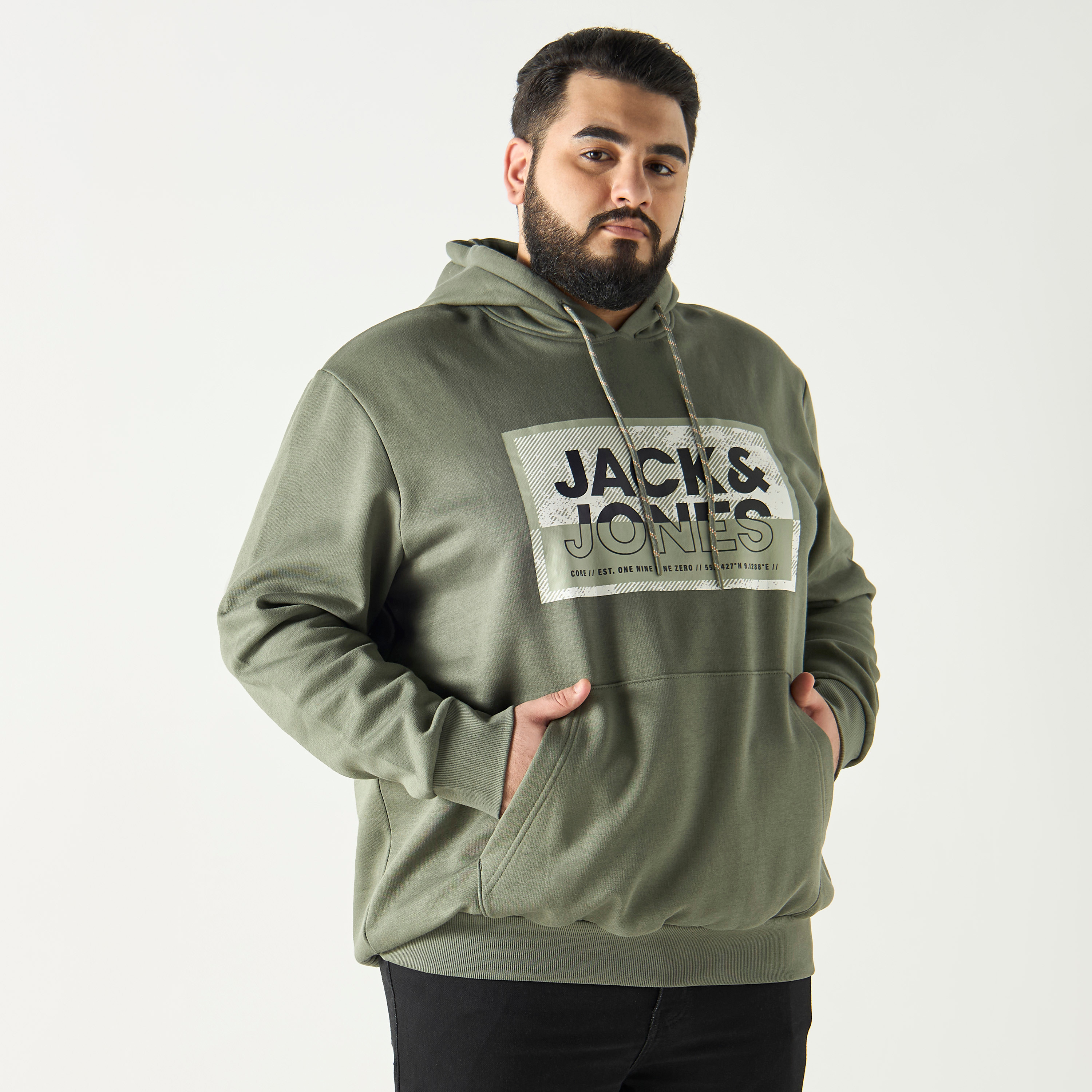Jack & Jones Plus Size Logo Print Hoodie with Kangaroo Pocket-men-winterwear-hoodiesandsweatshirts-image-5