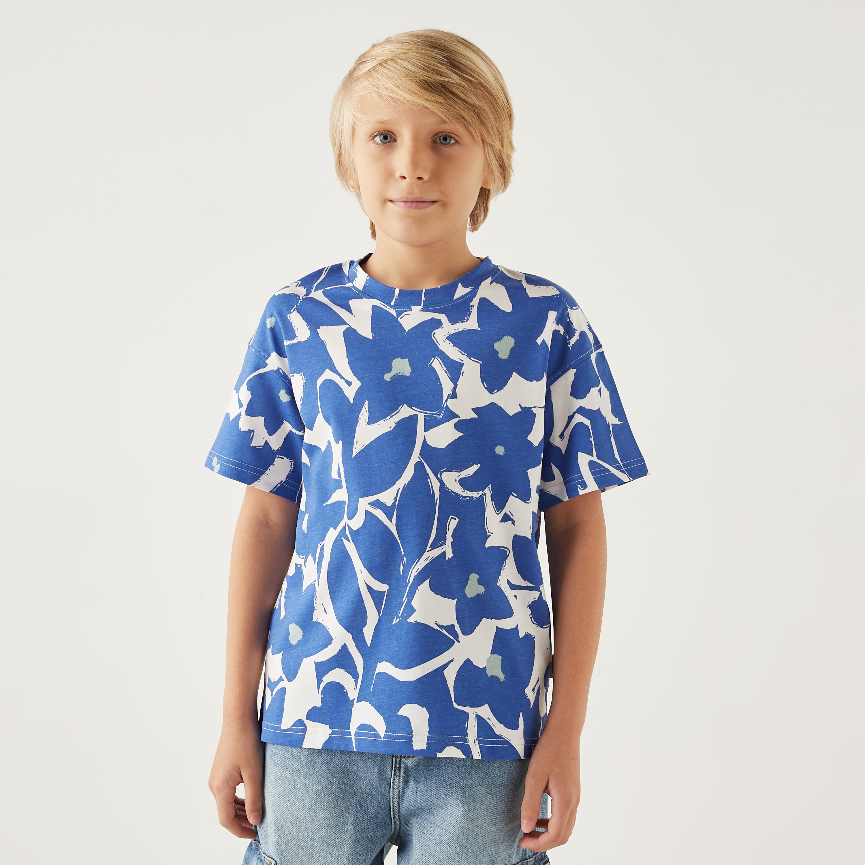 Buy Jack Jones Junior All Over Floral Print T shirt with Short Sleeves Online Babyshop KSA