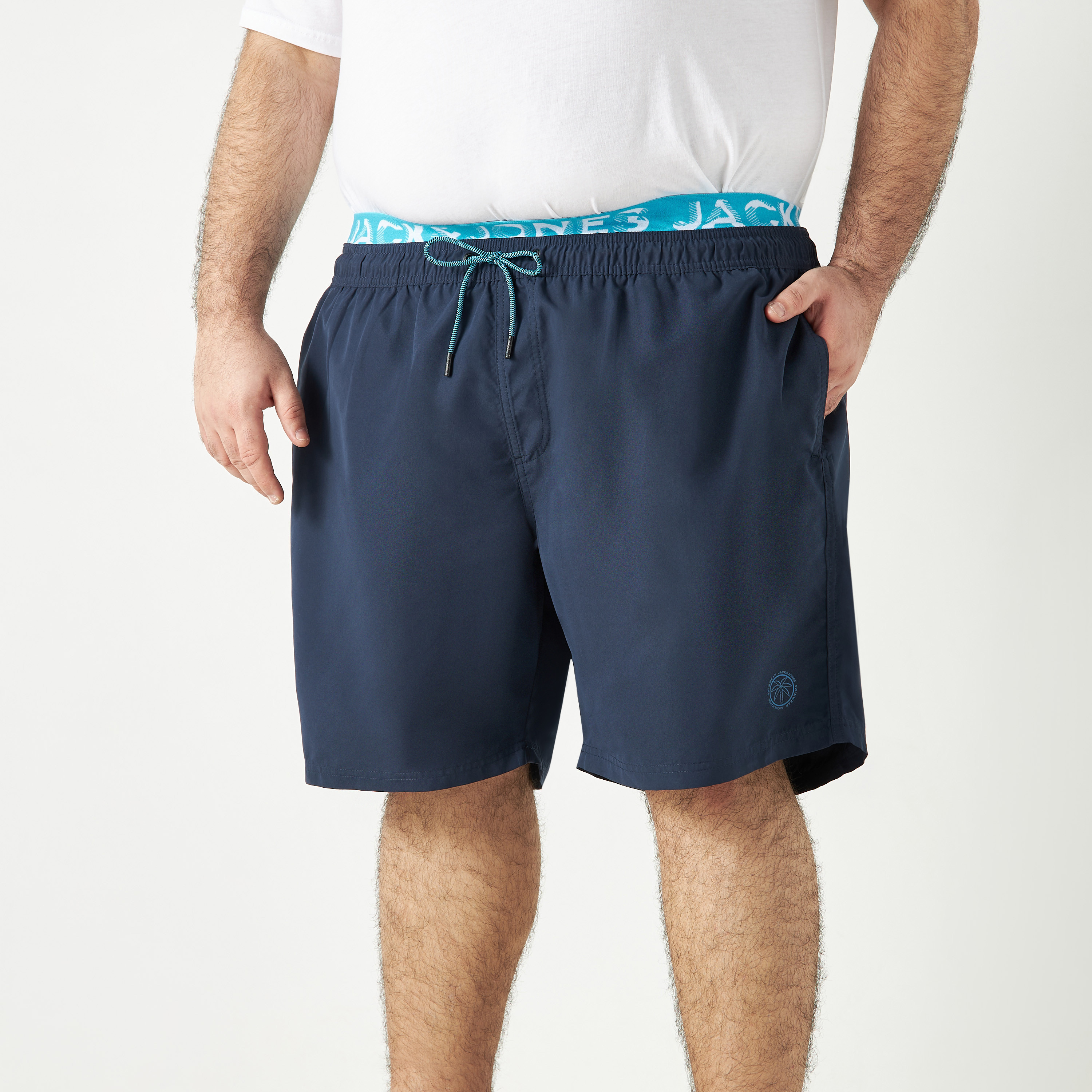 شورت سباحة سادة برباط للخصر مقاس كبير من جاك آند جونز-men-clothing-bottoms-shorts-image-1