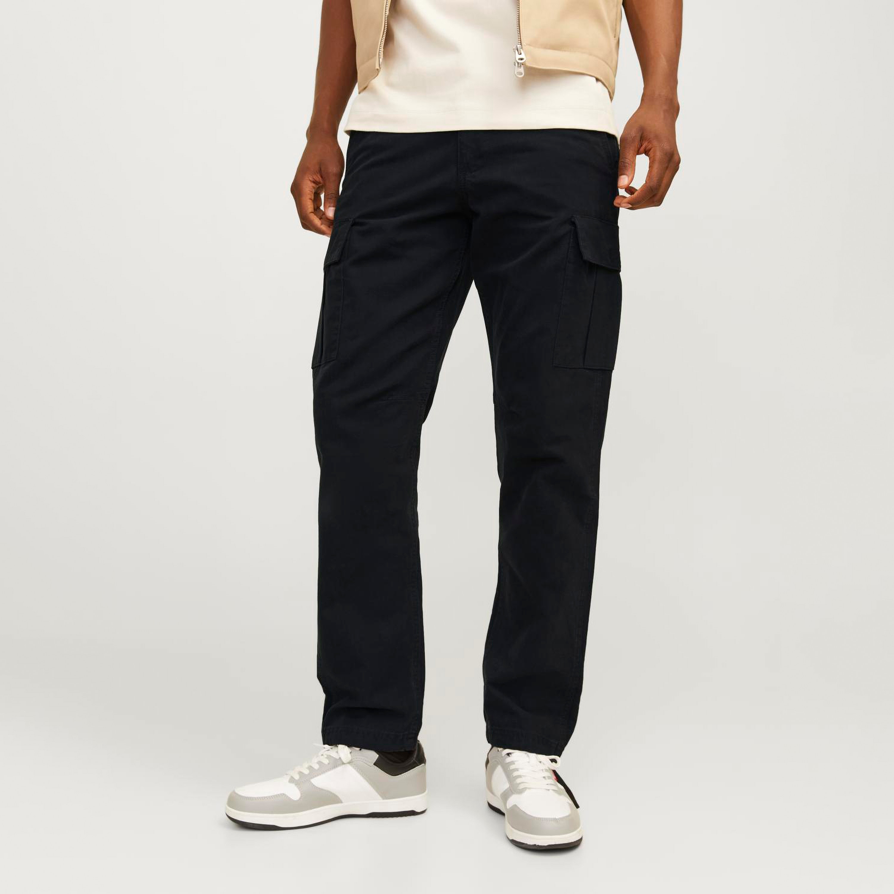 Jack & Jones Plain Mid Rise Buttoned Cargo Trousers-men-clothing-bottoms-trousersandchinos-trousers-image-1