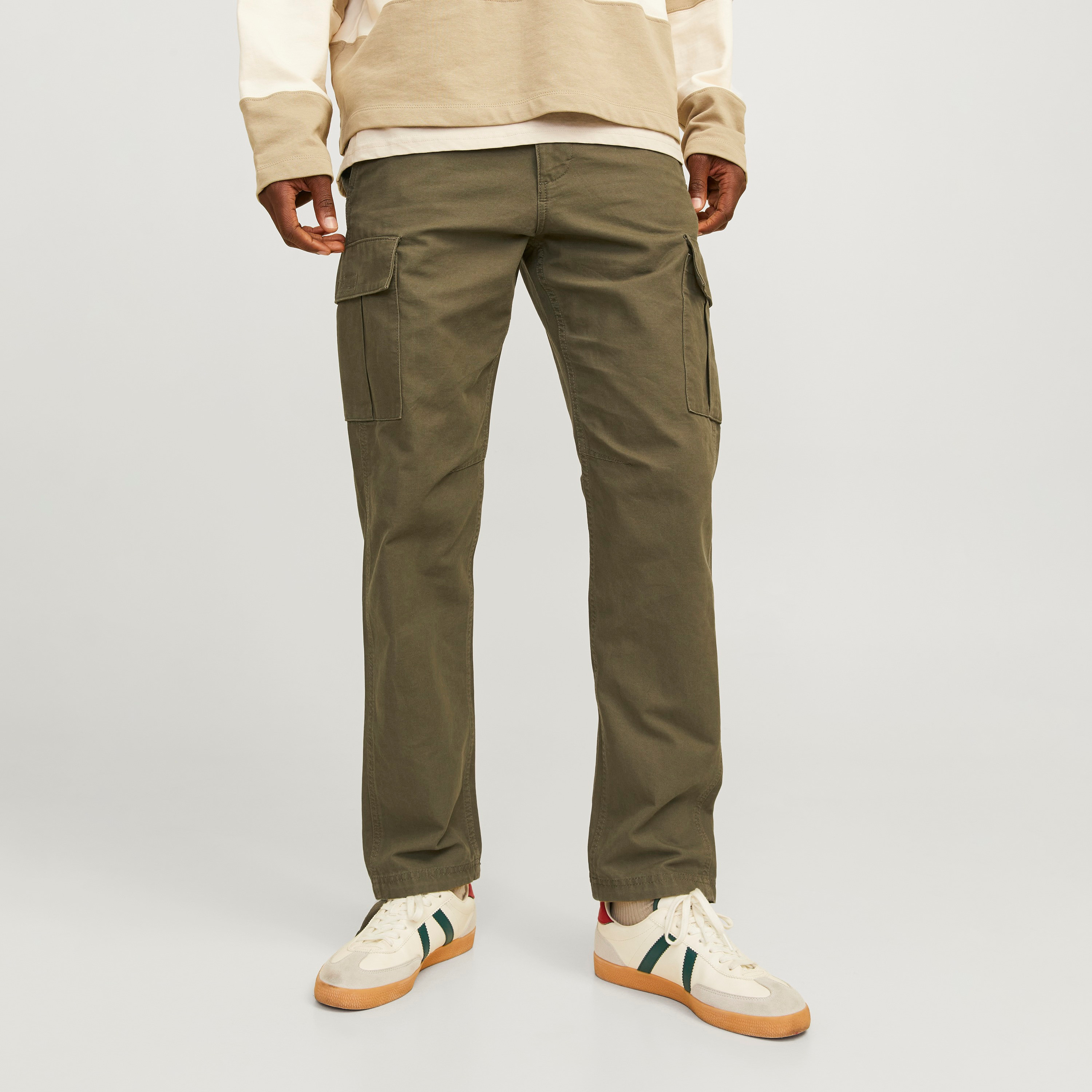Jack & Jones Plain Mid Rise Buttoned Cargo Trousers-men-clothing-bottoms-trousersandchinos-trousers-image-1