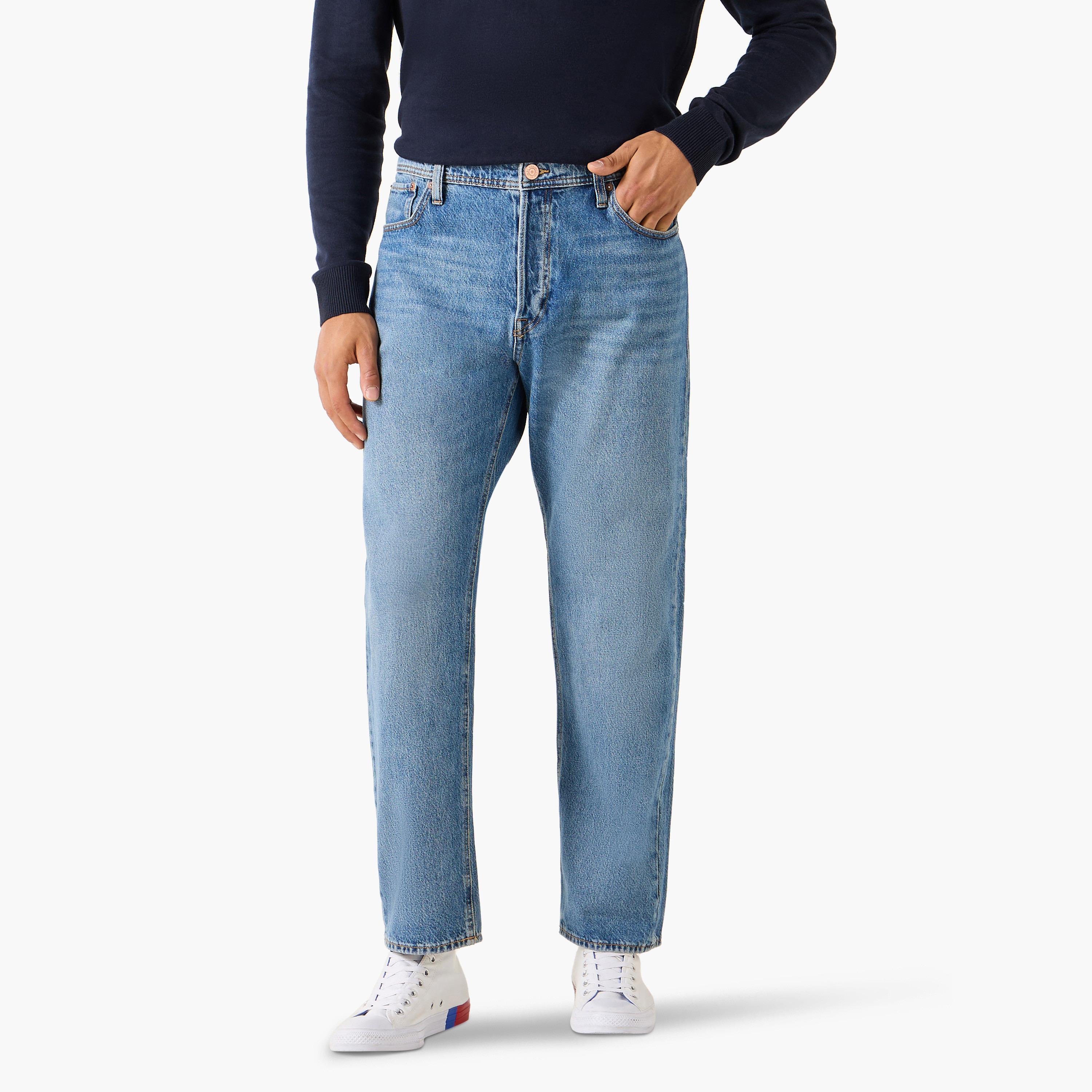 جاك آند جونز بنطال جينز رجالي بقصة عادية و5 جيوب متوسط ​​الارتفاع-men-clothing-bottoms-jeans-image-1