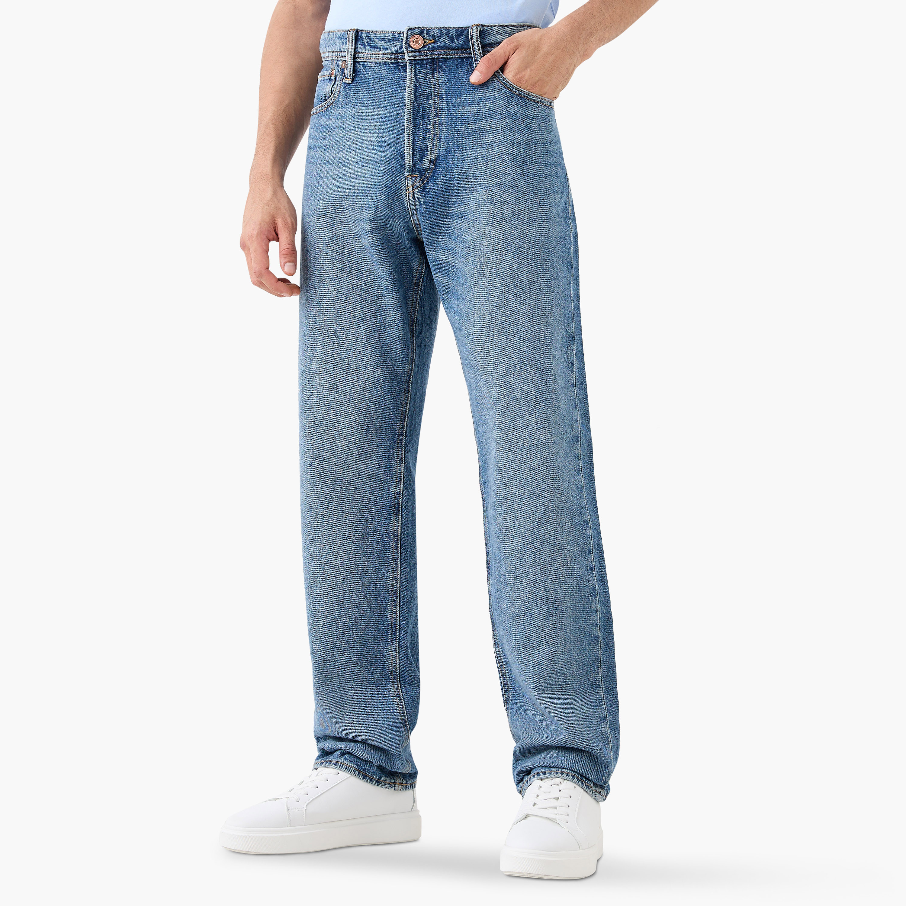 جاك آند جونز بنطال جينز رجالي بقصة عادية و5 جيوب متوسط ​​الارتفاع-men-clothing-bottoms-jeans-image-1