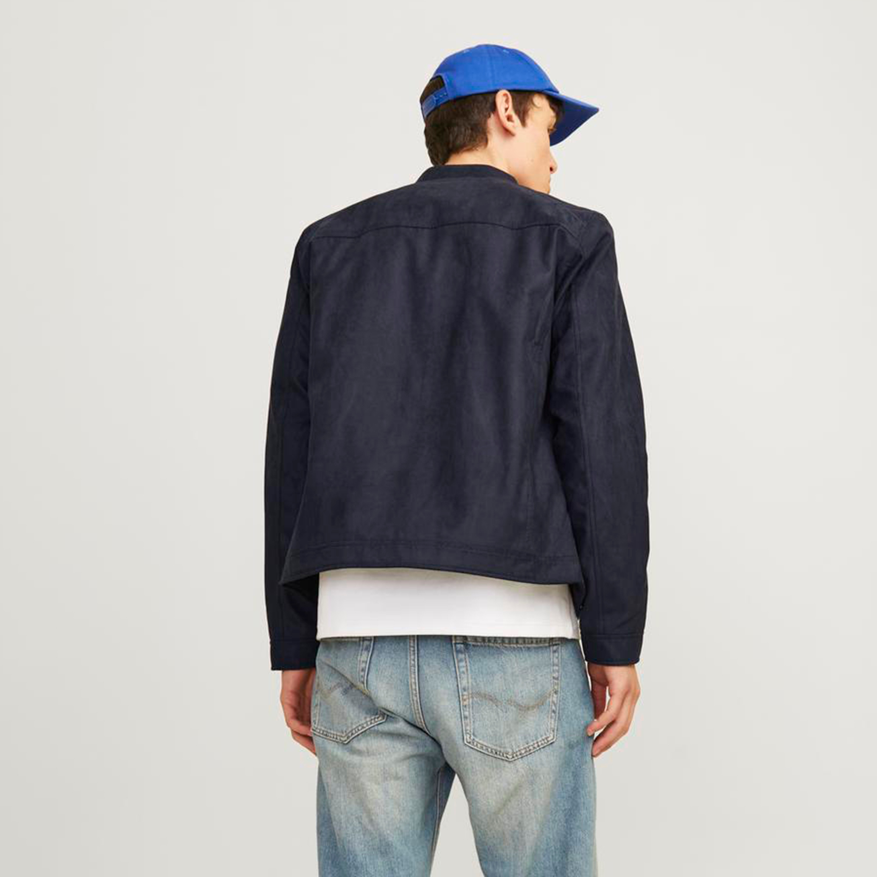 سترة راكبي الدراجات النارية سادة من جلد الغزال بأكمام طويلة وياقة للرجال من جاك اند جونز-men-clothing-jacketsandblazers-jackets-image-5