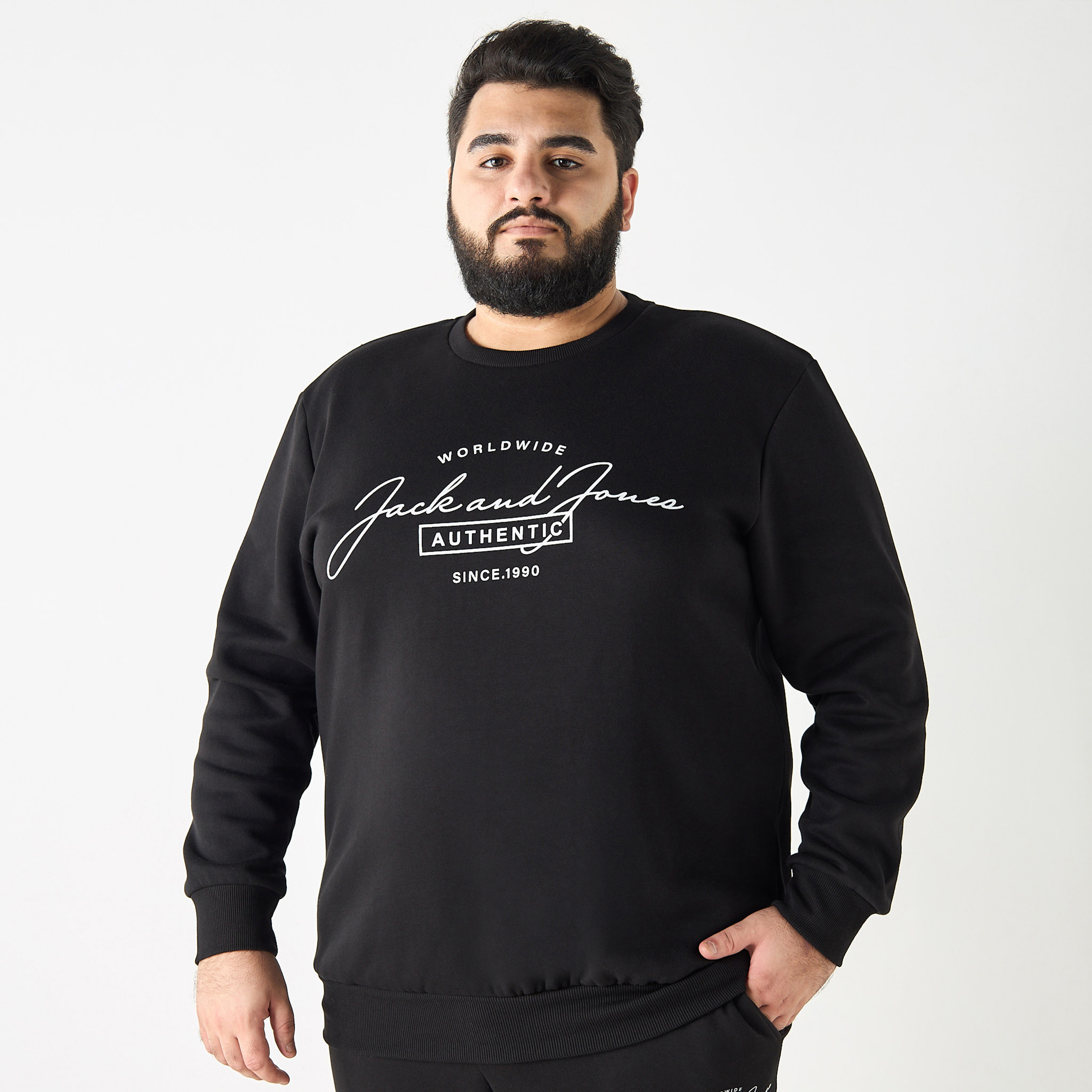 Jack & Jones Plus Size Printed Crew Neck Long Sleeves Sweatshirt-men-winterwear-hoodiesandsweatshirts-image-1