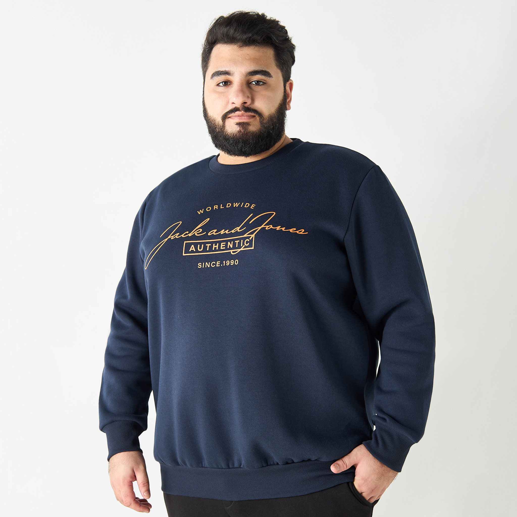 Jack & Jones Plus Size Printed Crew Neck Long Sleeves Sweatshirt-men-winterwear-hoodiesandsweatshirts-image-2