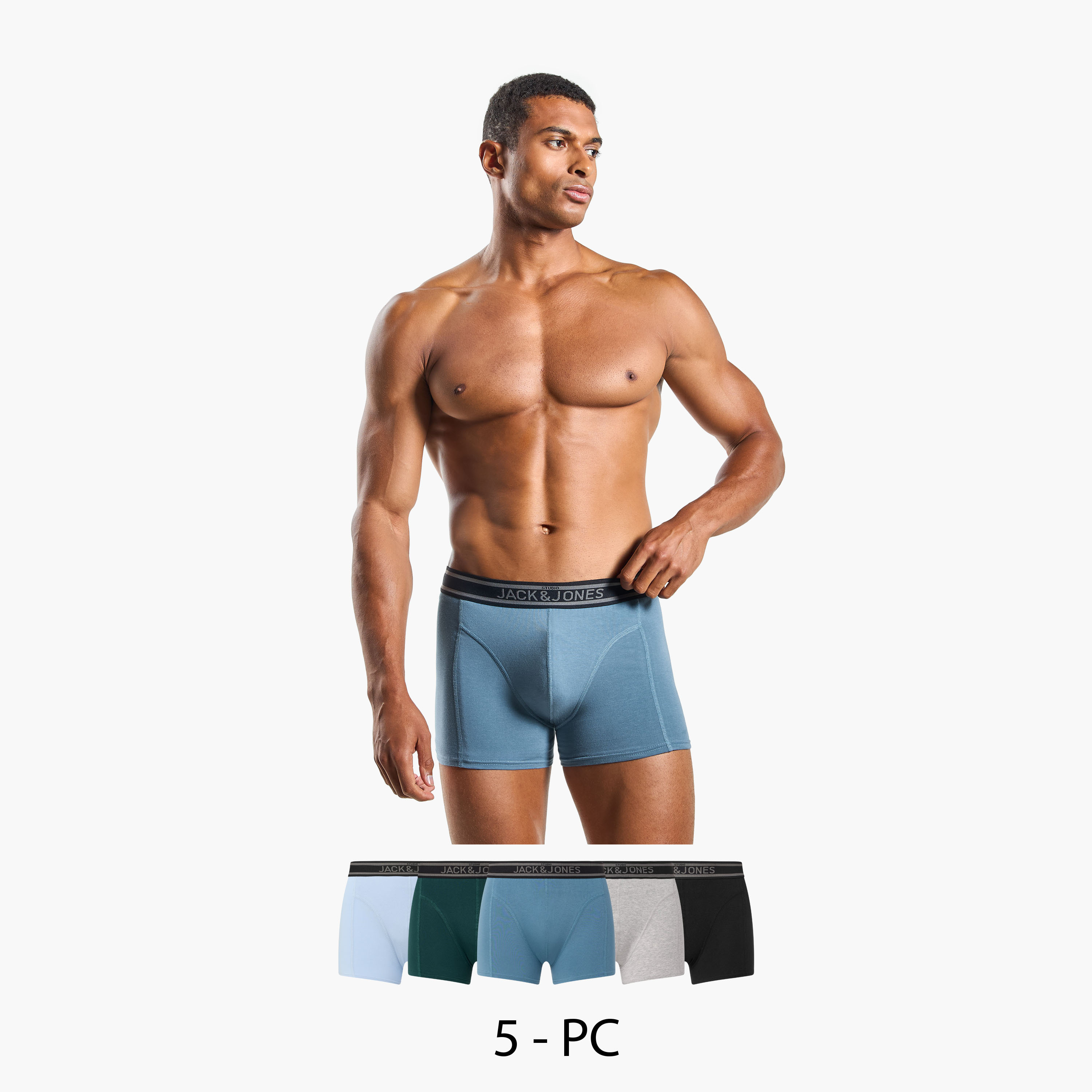 Jack & Jones Pack of 5 Brand Print Waistband Men's Trunks-men-clothing-innerwear-underwear-image-1