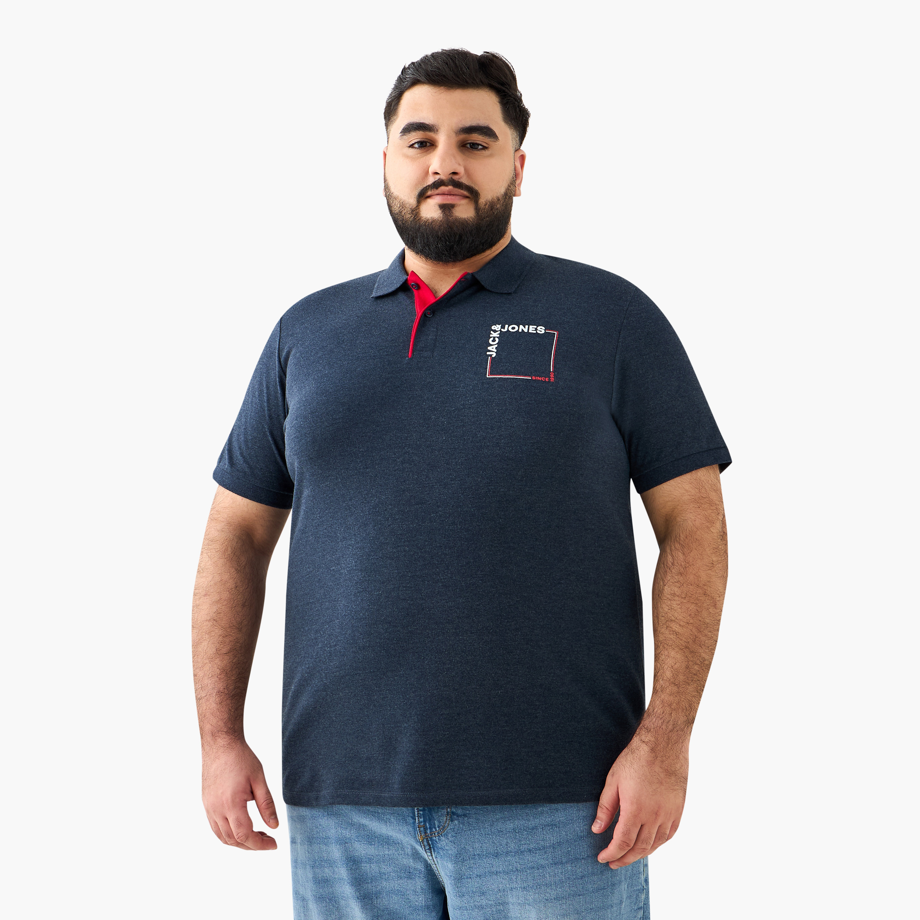 Jack & Jones Plus Size Logo Print Collared Short Sleeves Men's Polo T-Shirt-men-clothing-tshirtsandpolos-polos-image-2