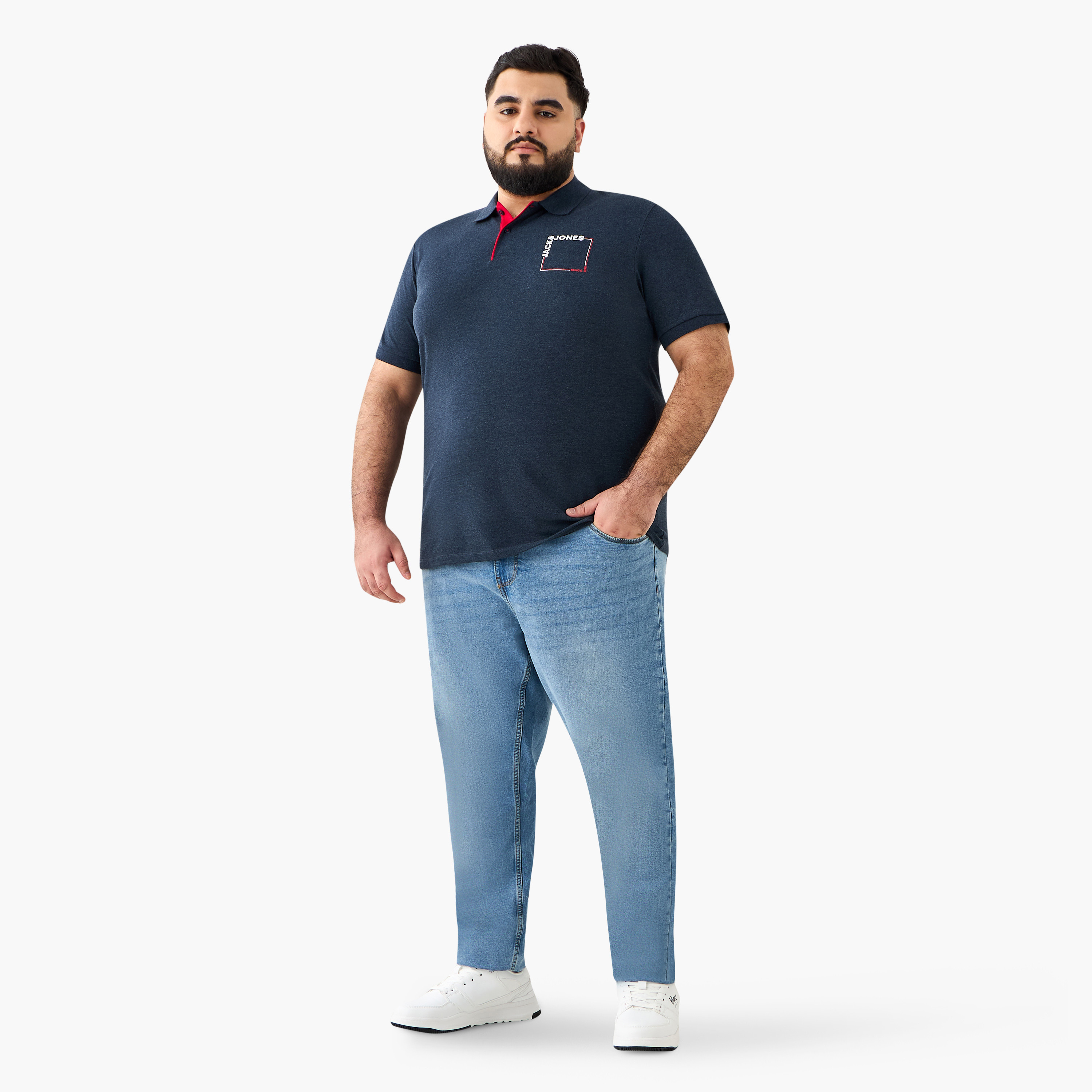 Jack & Jones Plus Size Logo Print Collared Short Sleeves Men's Polo T-Shirt-men-clothing-tshirtsandpolos-polos-image-3