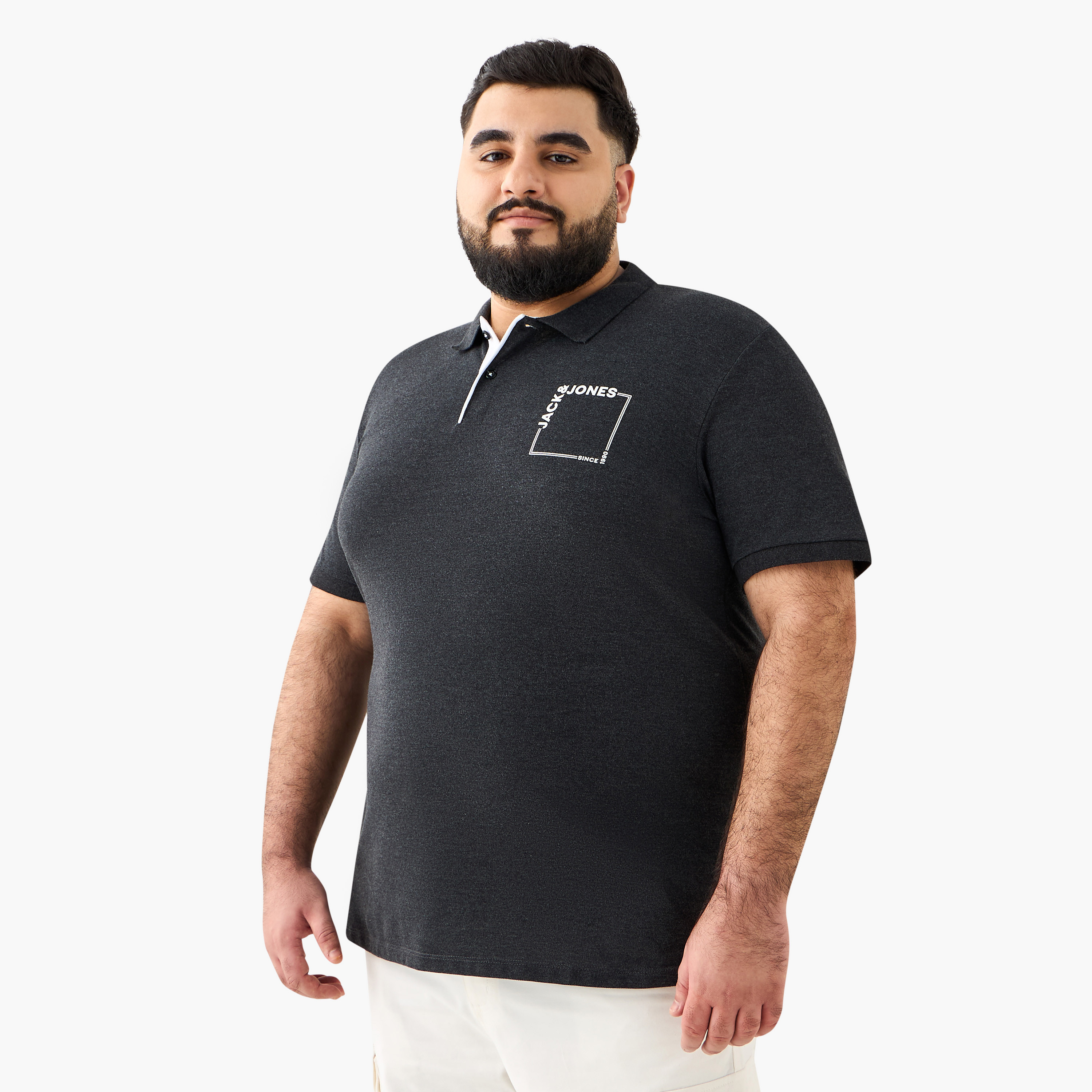 Jack & Jones Plus Size Logo Print Collared Short Sleeves Men's Polo T-Shirt-men-clothing-tshirtsandpolos-polos-image-1