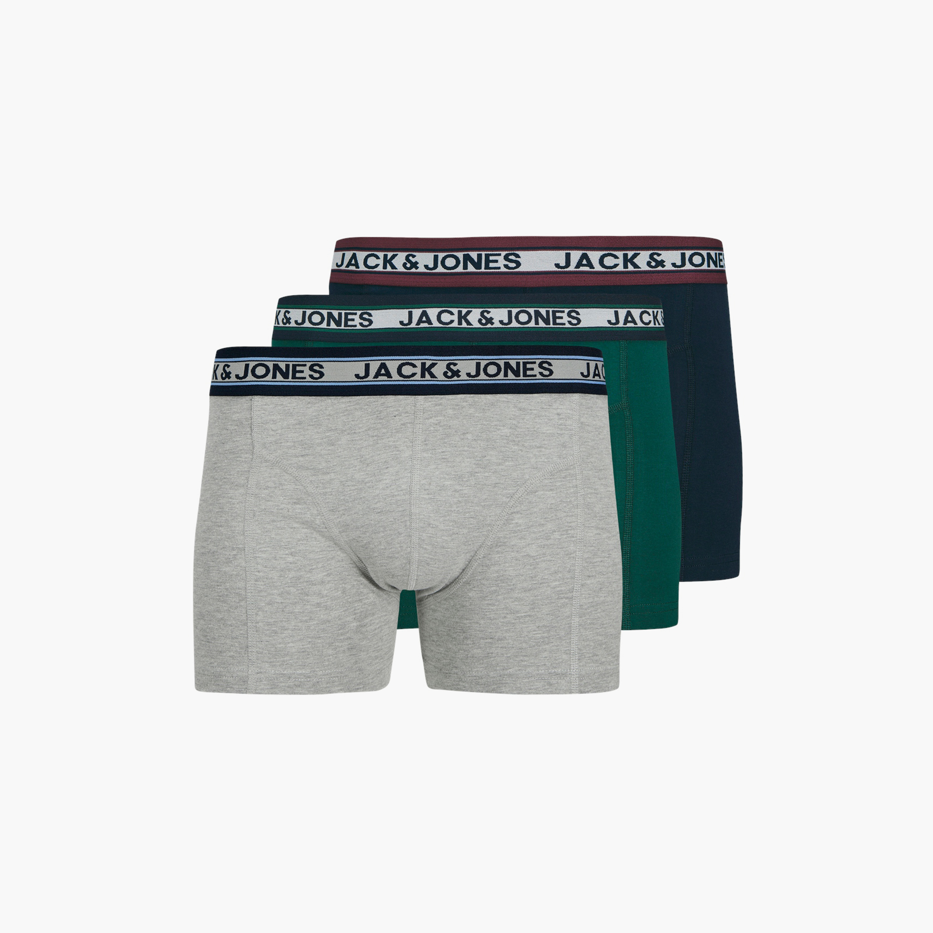 Jack & Jones Pack of 3 Brand Print Elasticated Waistband Trunks-men-clothing-innerwear-underwear-image-1