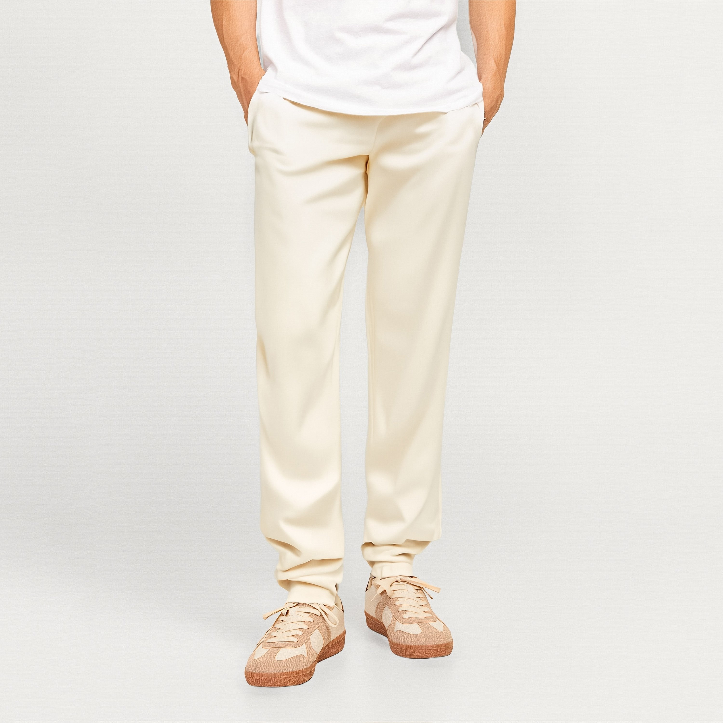 بناطيل رجالية سادة بخصر متوسط الارتفاع وزر وسحاب من جاك ان جونز-men-clothing-bottoms-trousersandchinos-trousers-image-1