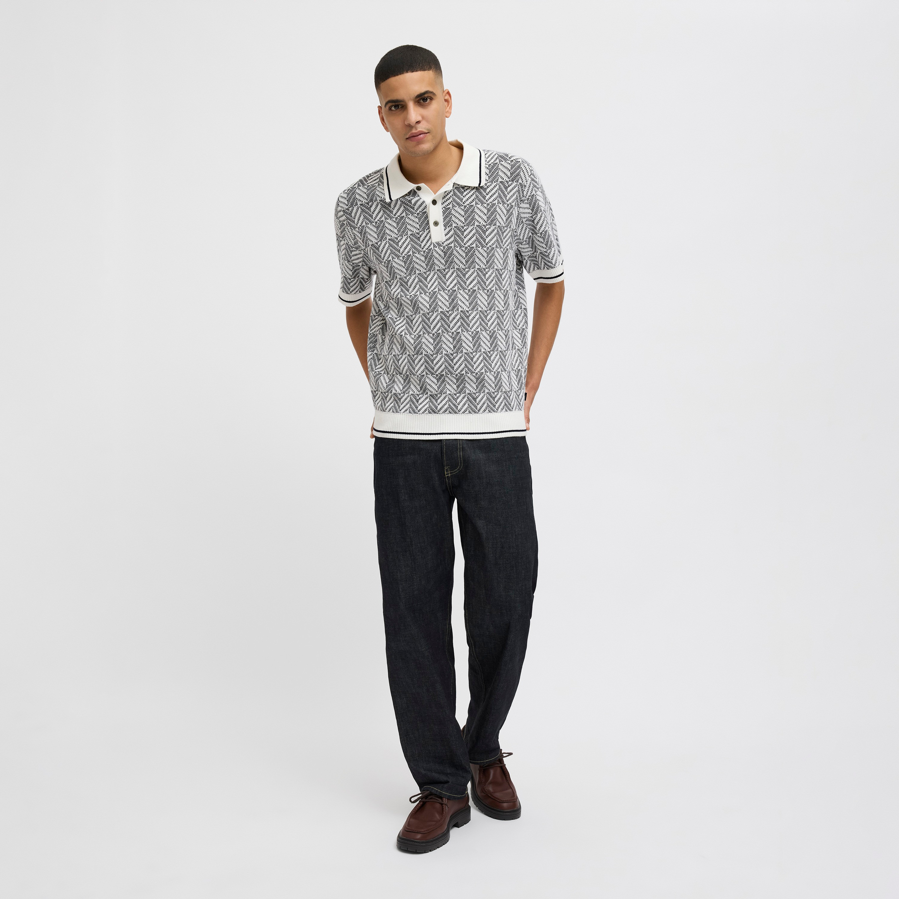 Jack & Jones Structure Knit Contrast Collar Short Sleeves Men's Polo T-Shirt-men-clothing-tshirtsandpolos-polos-image-2