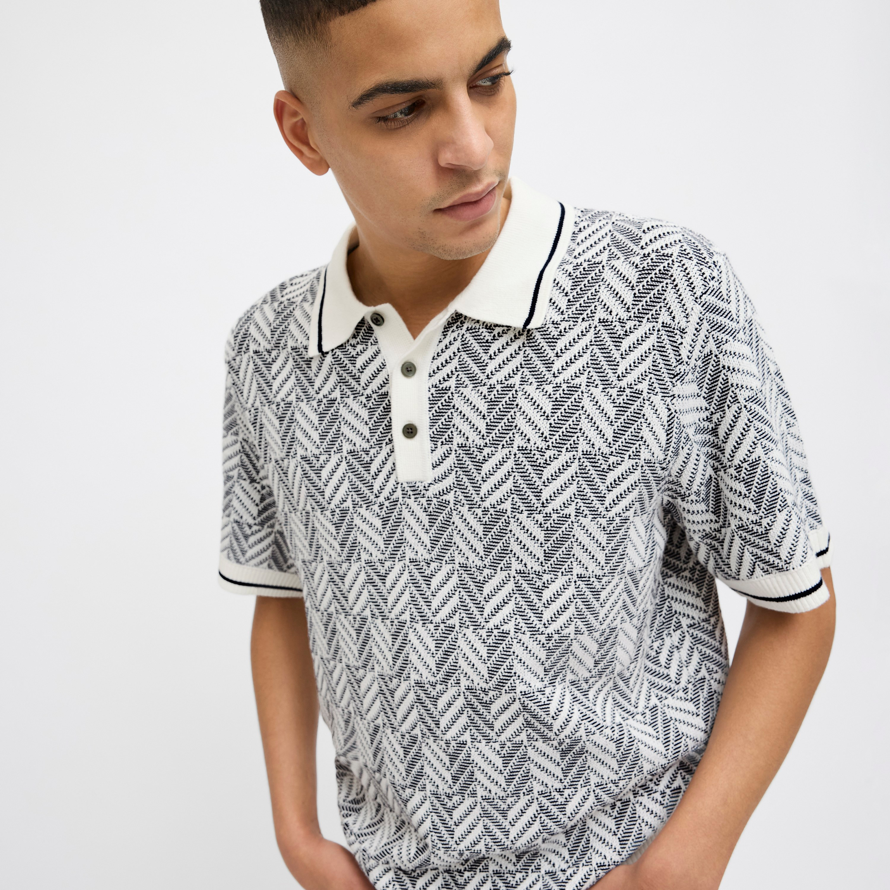 Jack & Jones Structure Knit Contrast Collar Short Sleeves Men's Polo T-Shirt-men-clothing-tshirtsandpolos-polos-image-3