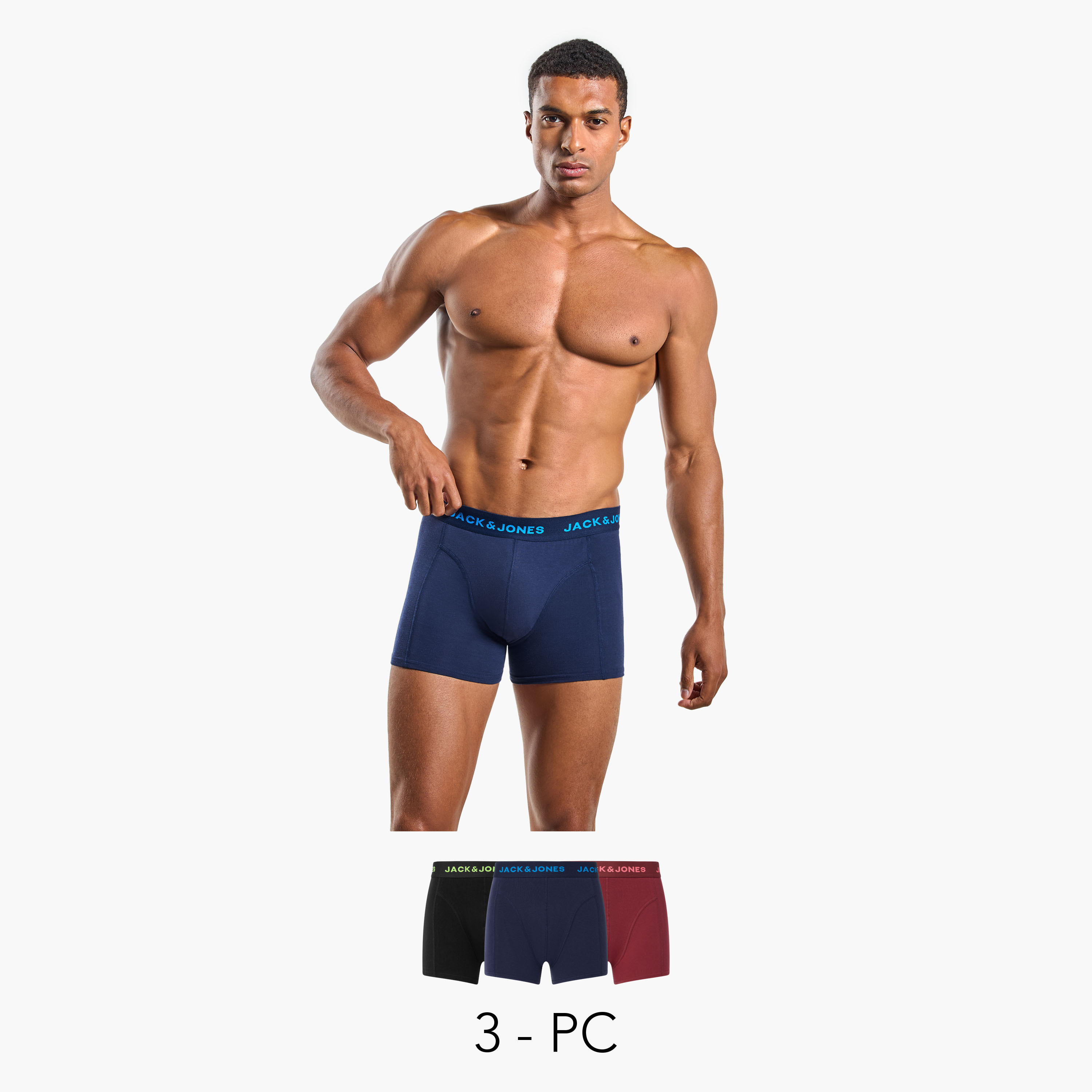 Jack & Jones Pack of 3 Brand Print Waistband Men's Trunks-men-clothing-innerwear-underwear-image-1