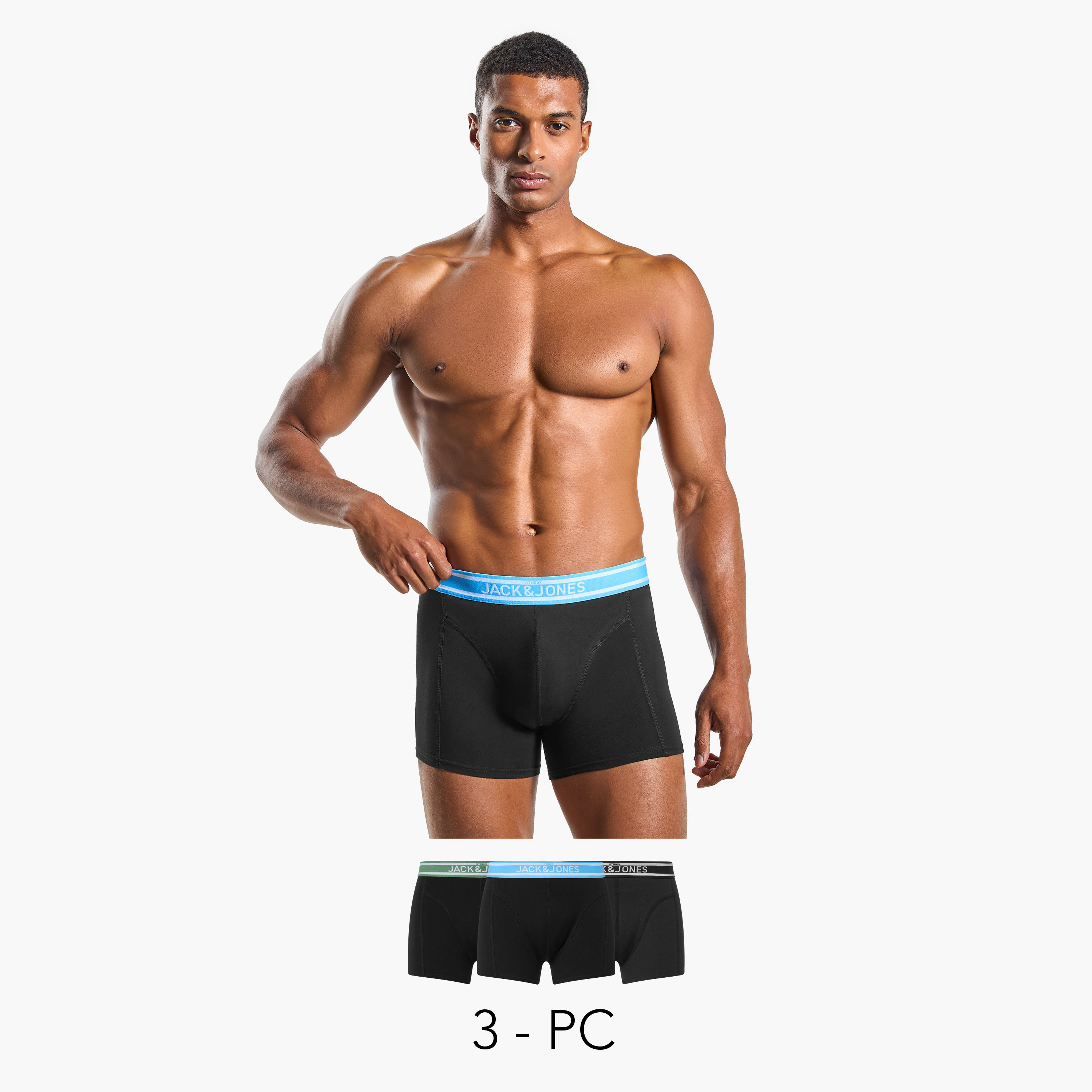 مجموعة من 3 سراويل بوكسر رجالية مطبوعة بعلامة تجارية مع حزام خصر من جاك اند جونز-men-clothing-innerwear-underwear-image-1