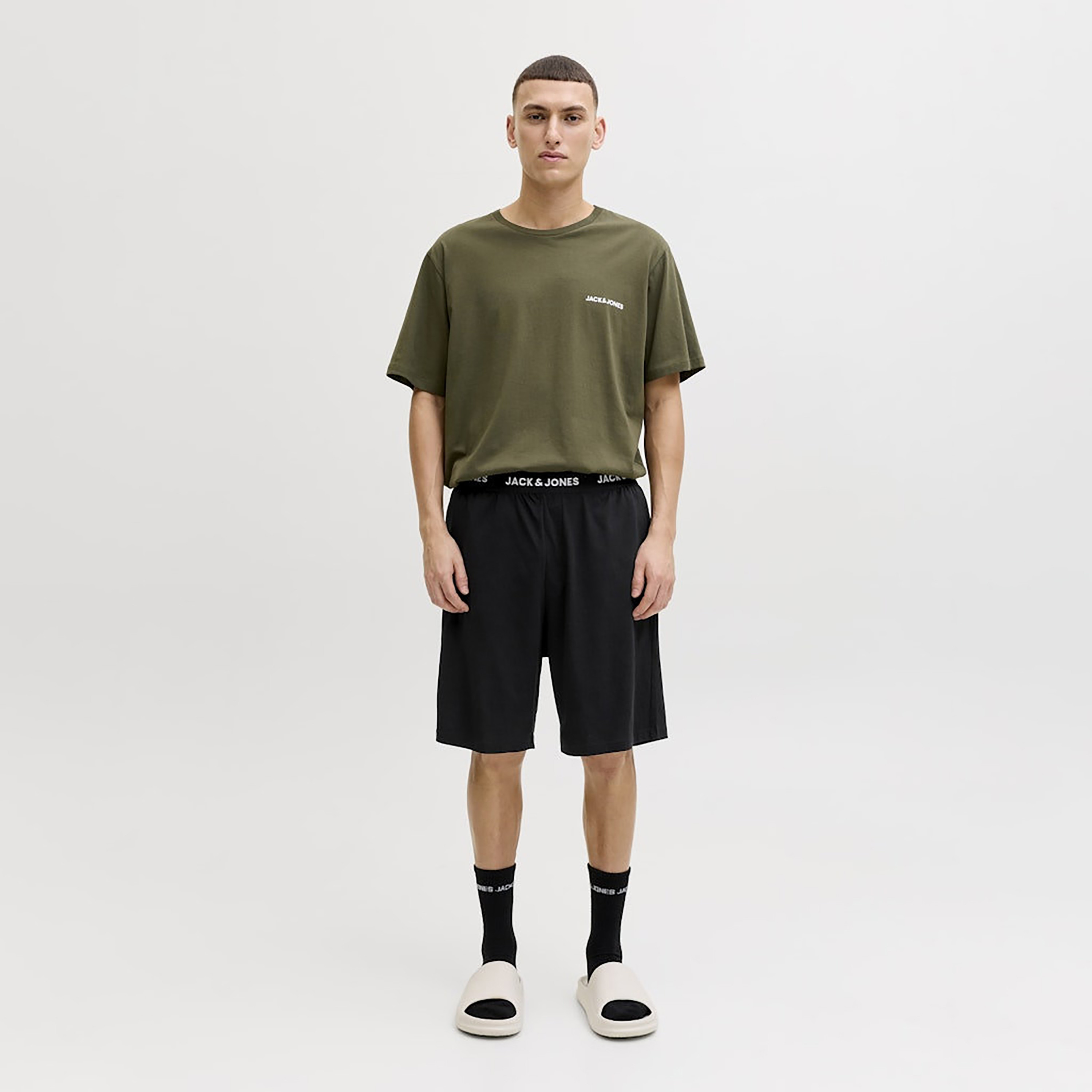 Jack & Jones Plain Round Neck Short Sleeves Men's T-Shirt & Shorts Set-men-clothing-nightwear-sets-image-1