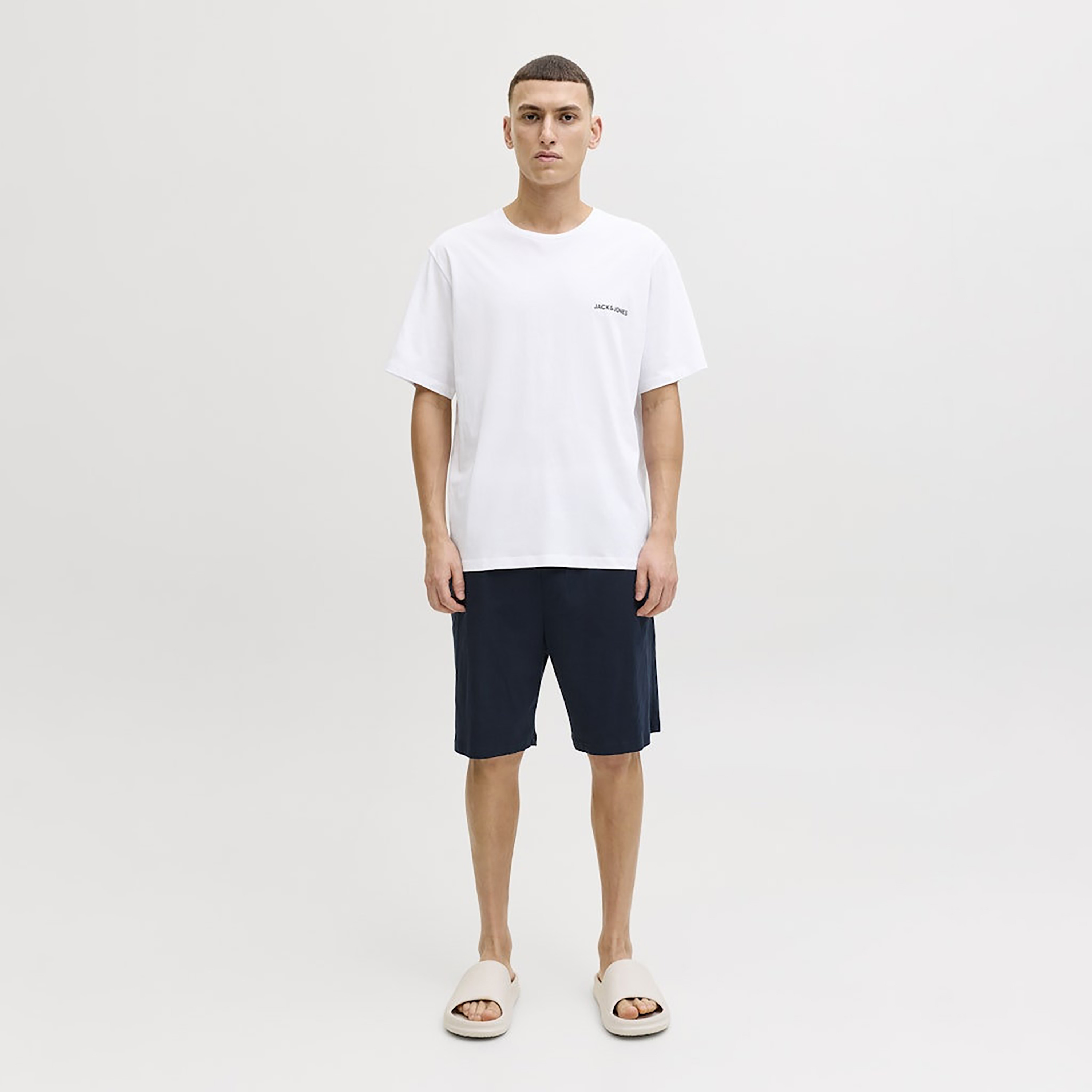 Jack & Jones Plain Round Neck Short Sleeves Men's T-Shirt & Shorts Set-men-clothing-nightwear-sets-image-1