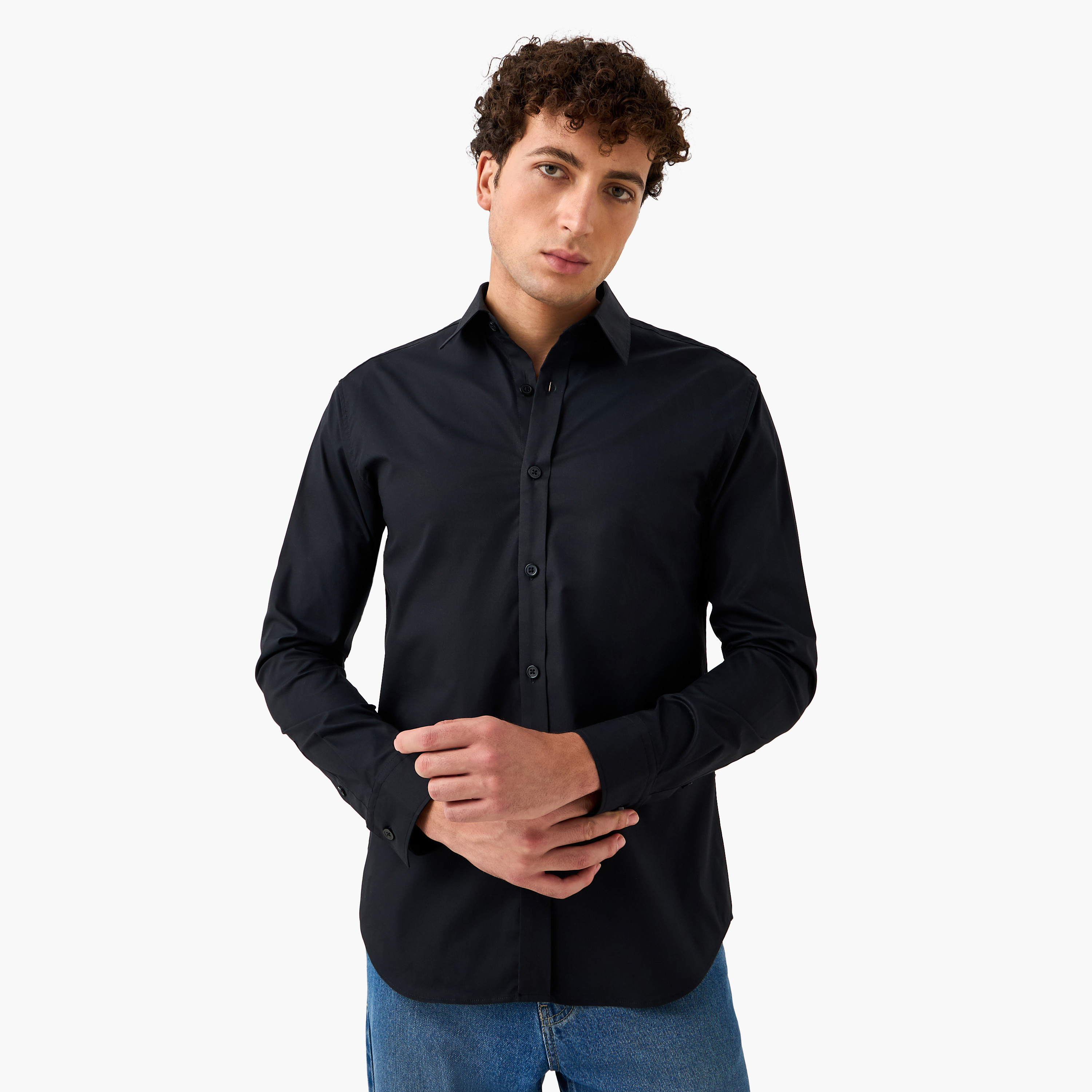 قميص جاك آند جونز للرجال ذو الياقة المدببة والأكمام الطويلة المريحة-men-clothing-shirts-image-6