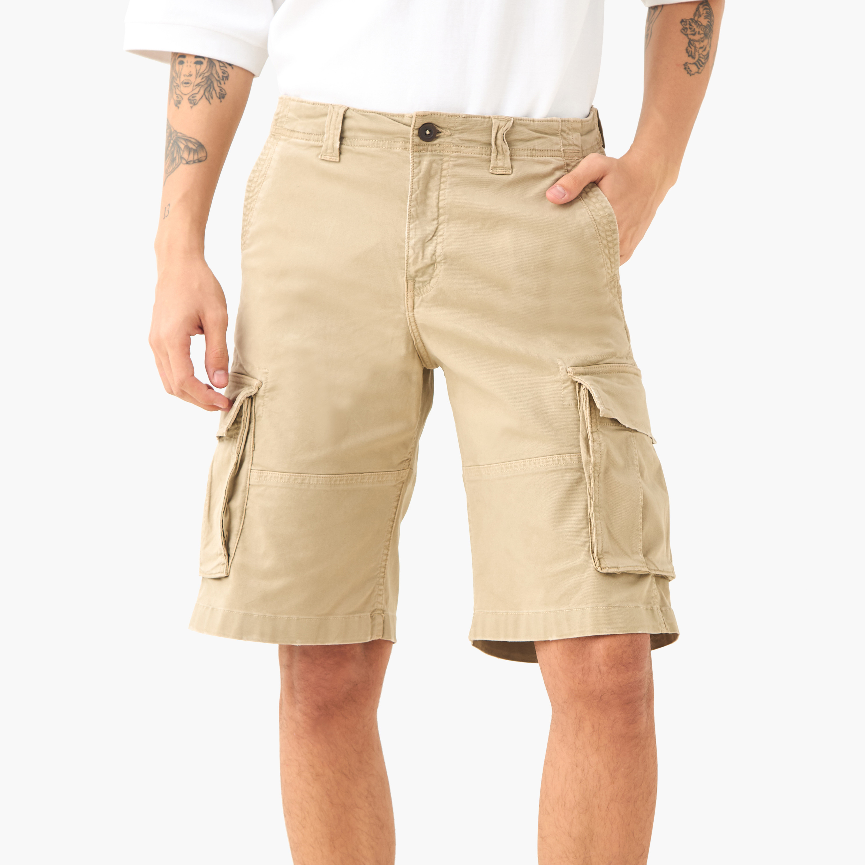 Jack & Jones Plain Mid-Rise Buttoned Cargo Shorts-men-clothing-bottoms-shorts-image-1