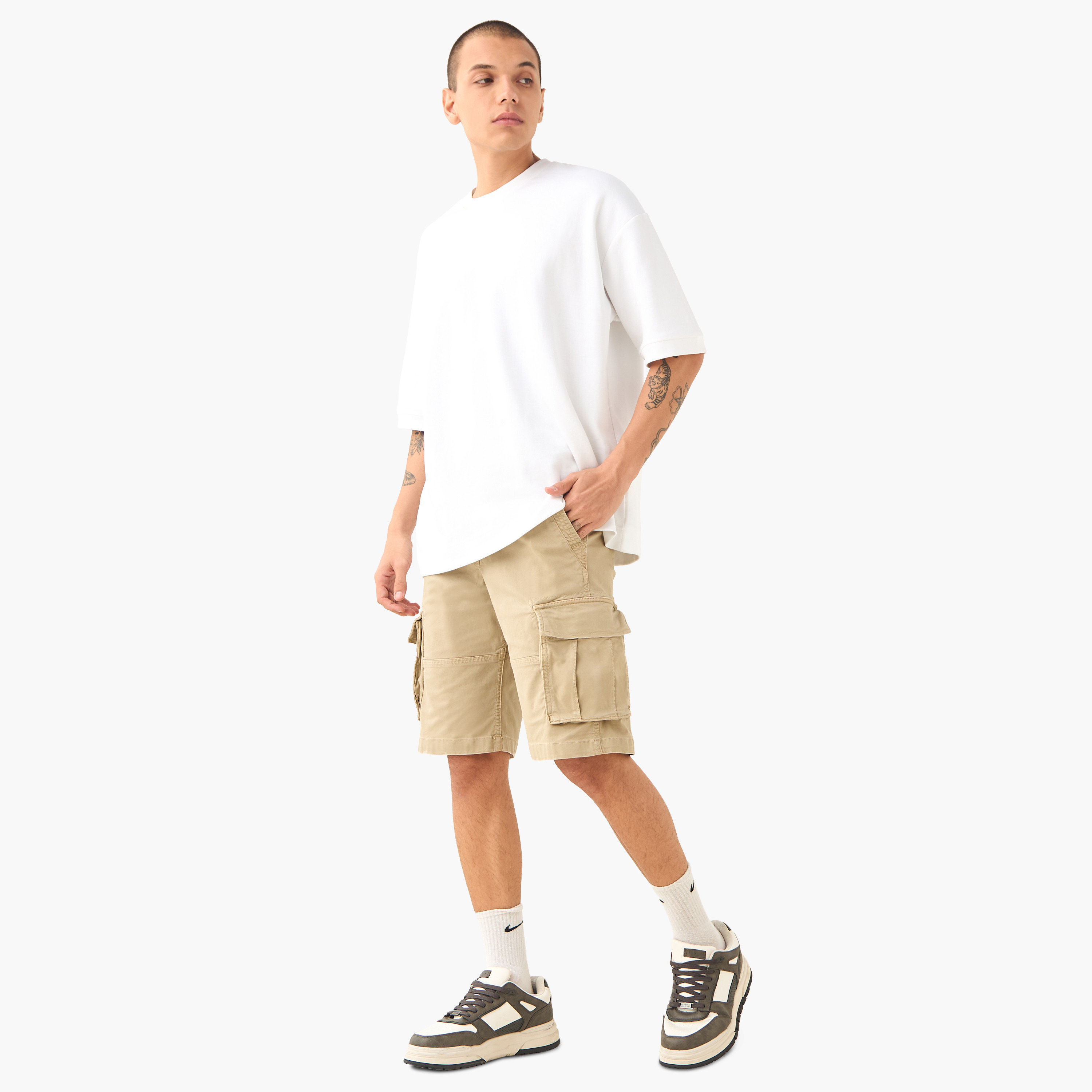 Jack & Jones Plain Mid-Rise Buttoned Cargo Shorts-men-clothing-bottoms-shorts-image-2
