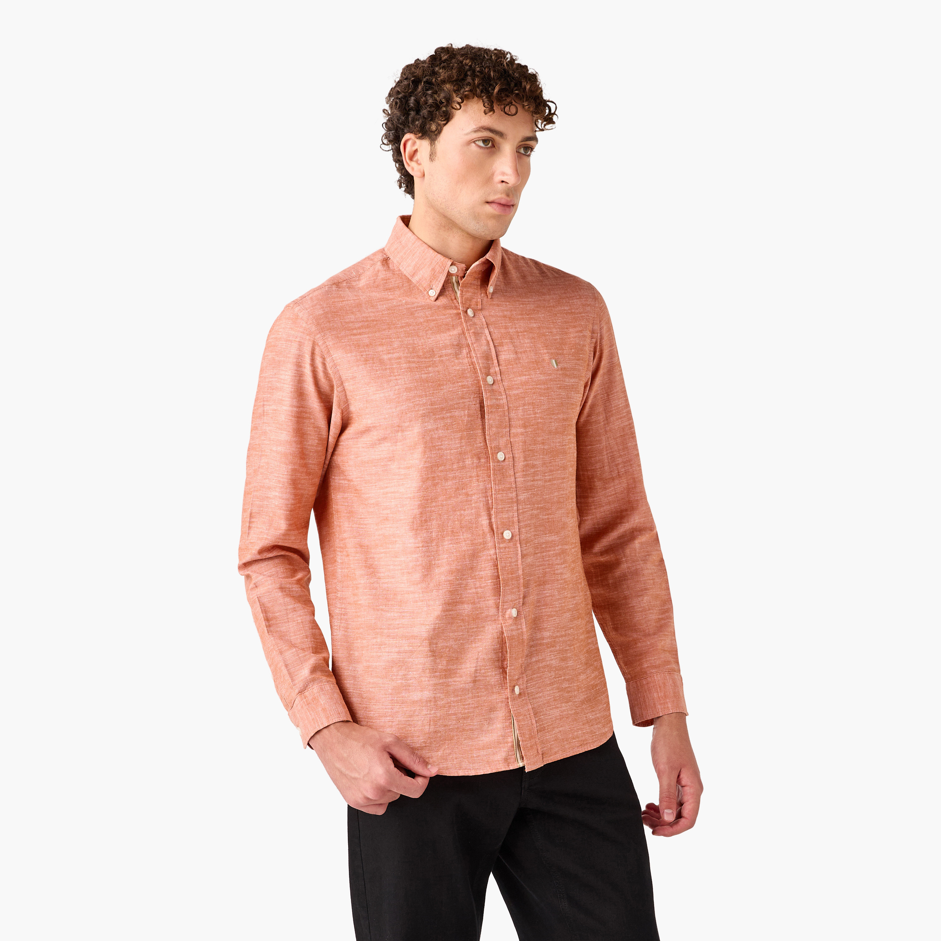 Jack & Jones Regular Fit Plain Button-Down Collar Long Sleeves Men's Shirt-men-clothing-shirts-image-1