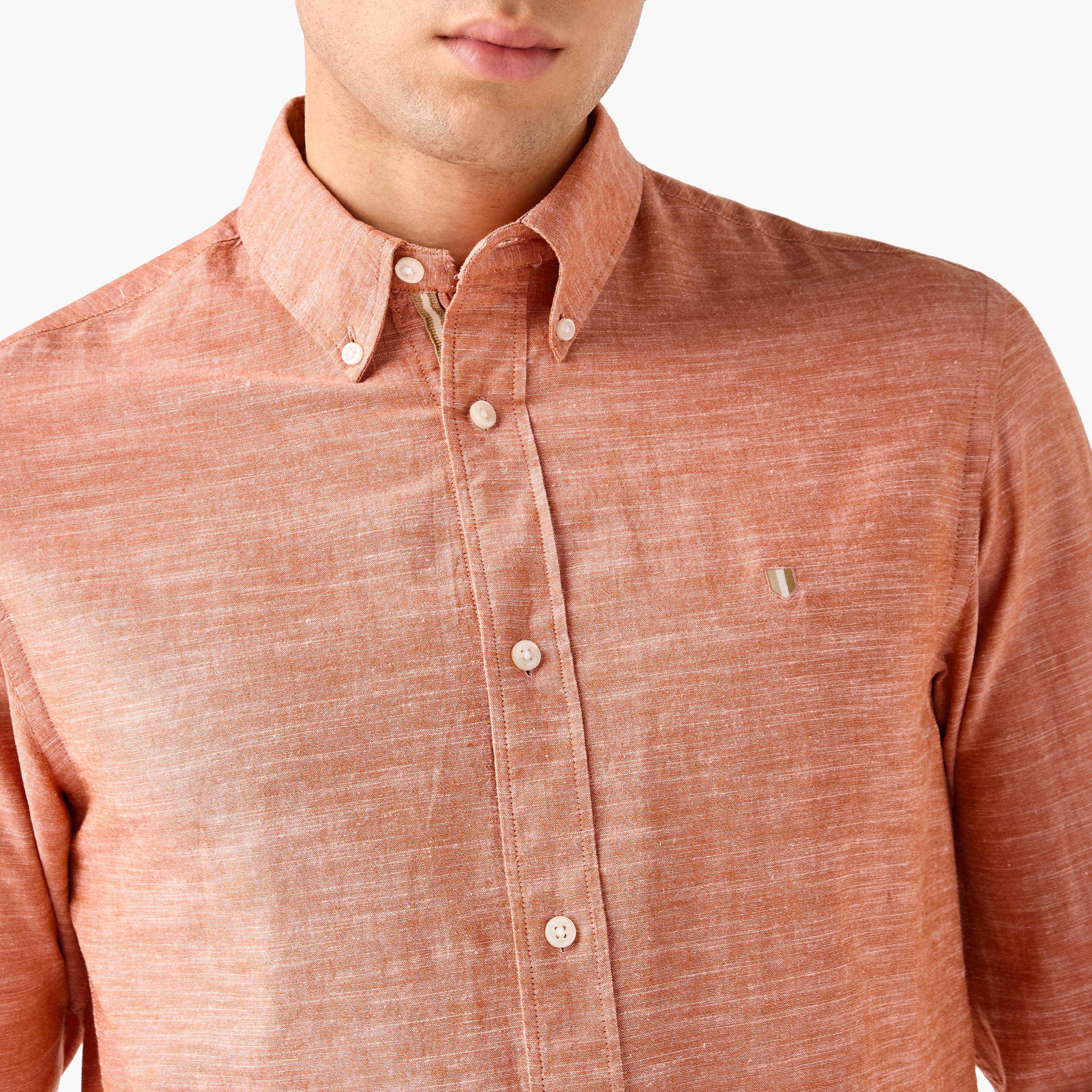 Jack & Jones Regular Fit Plain Button-Down Collar Long Sleeves Men's Shirt-men-clothing-shirts-image-4