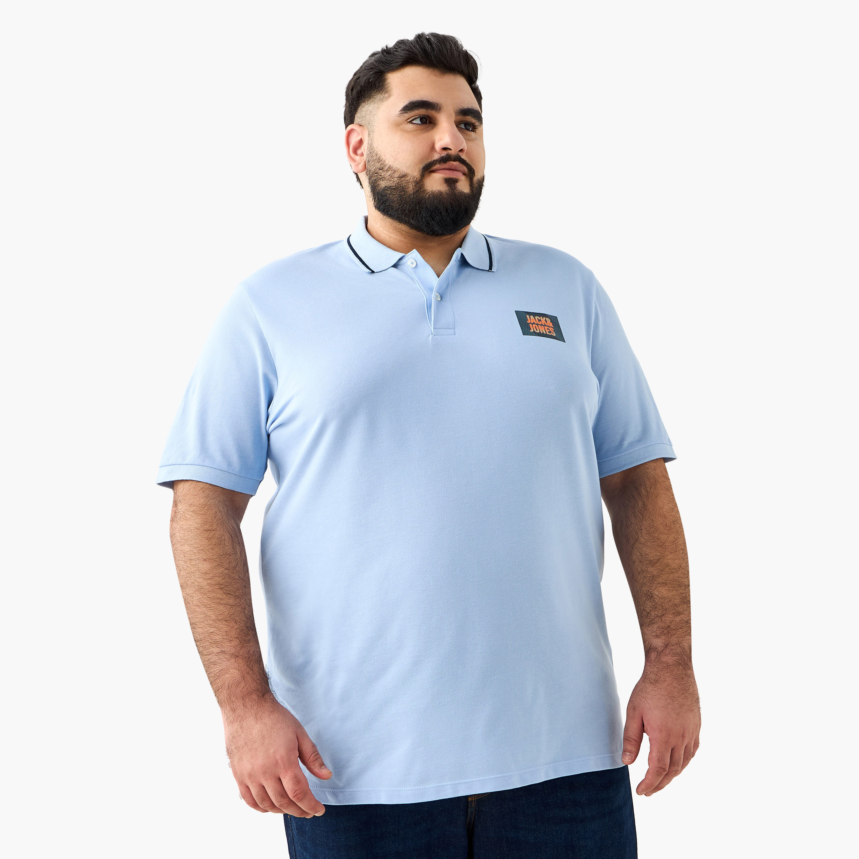 Jack & Jones Plus Size Plain Collared Short Sleeves Men's Polo T-Shirt-men-clothing-tshirtsandpolos-polos-image-1