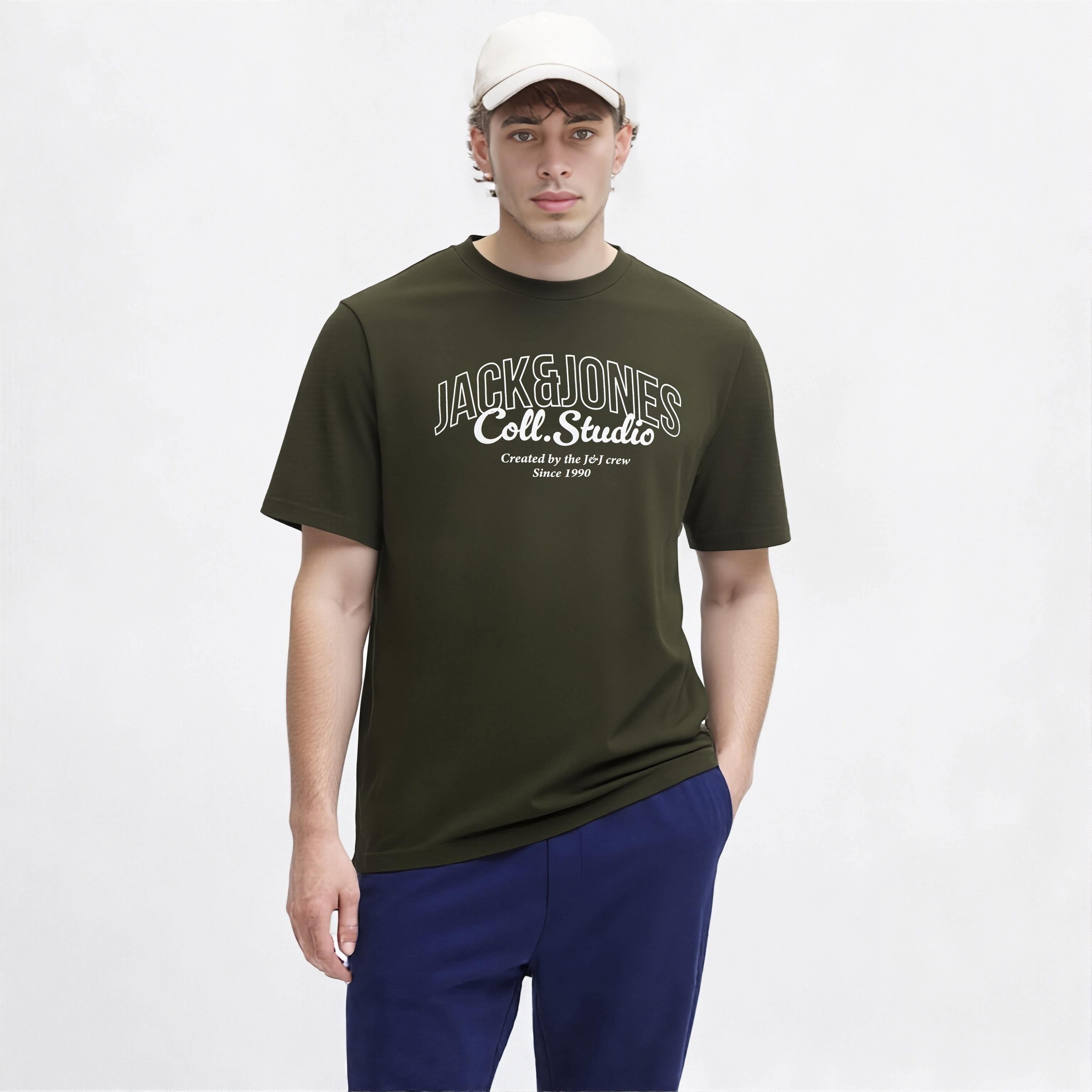 تيشيرت رجالي مطبوع بنص بياقة دائرية وأكمام قصيرة من جاك ان جونز-men-clothing-tshirtsandpolos-tshirts-image-4