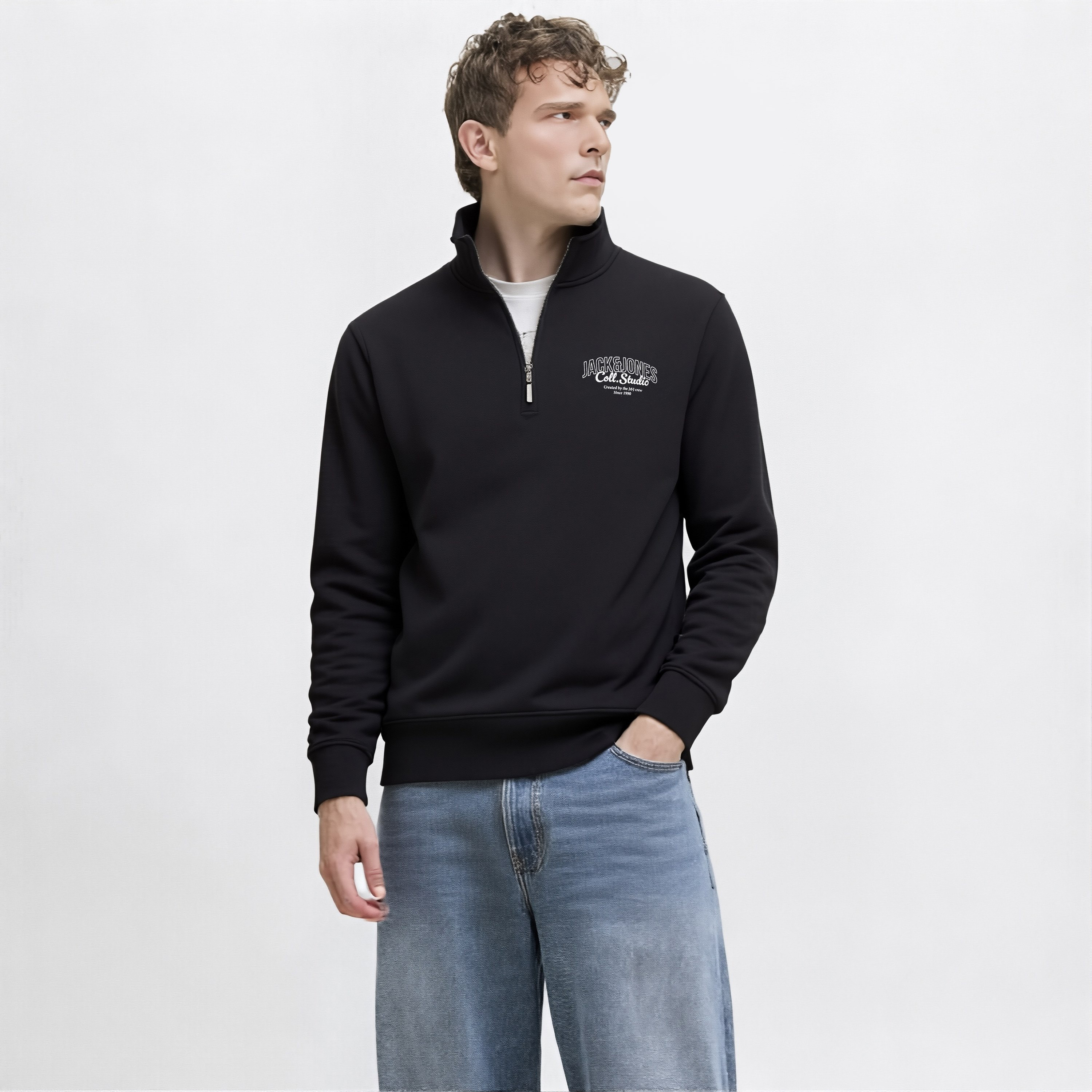 Jack & Jones Plain High Neck Long Sleeves Men's Sweatshirt-men-winterwear-hoodiesandsweatshirts-image-1