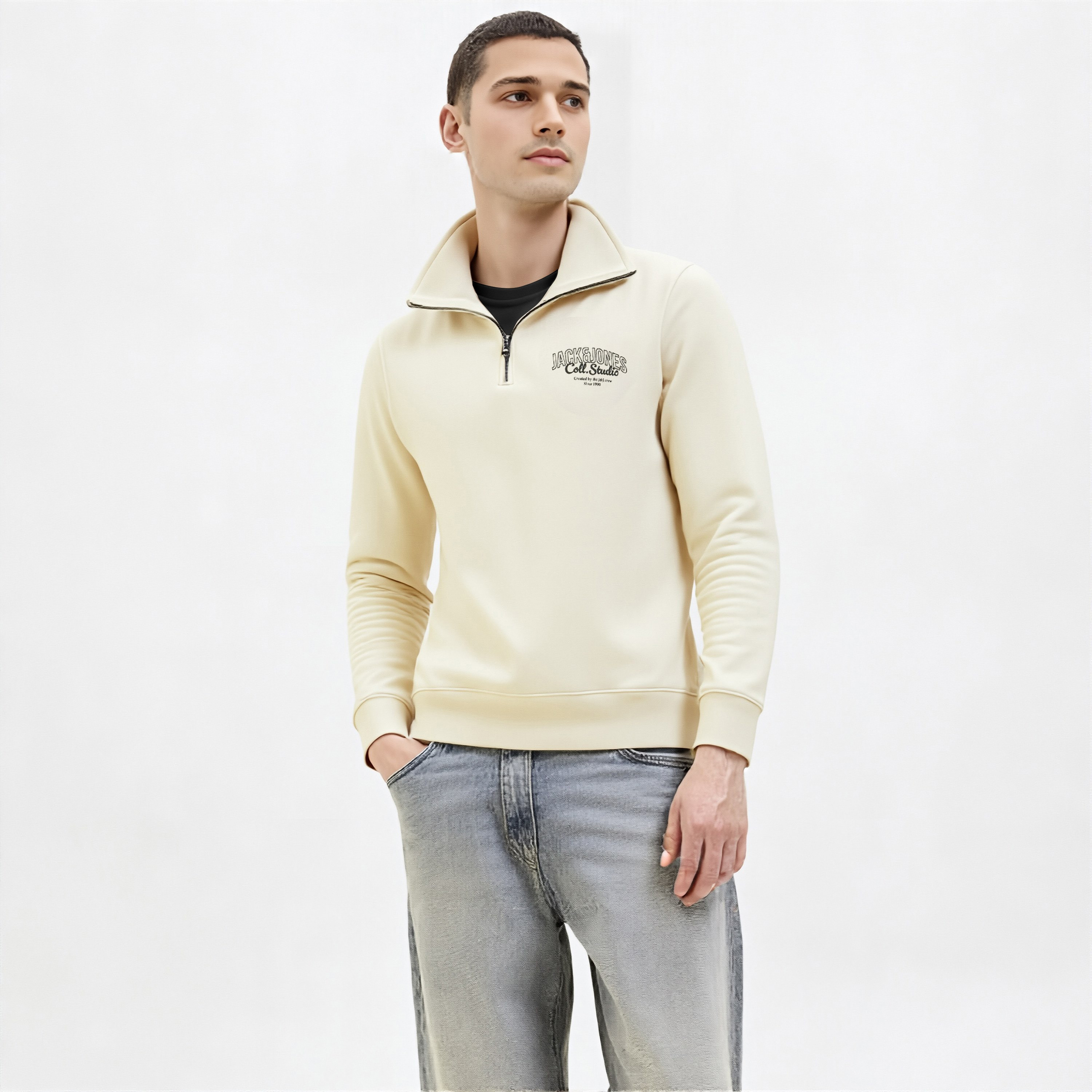 Jack & Jones Plain High Neck Long Sleeves Men's Sweatshirt-men-winterwear-hoodiesandsweatshirts-image-4