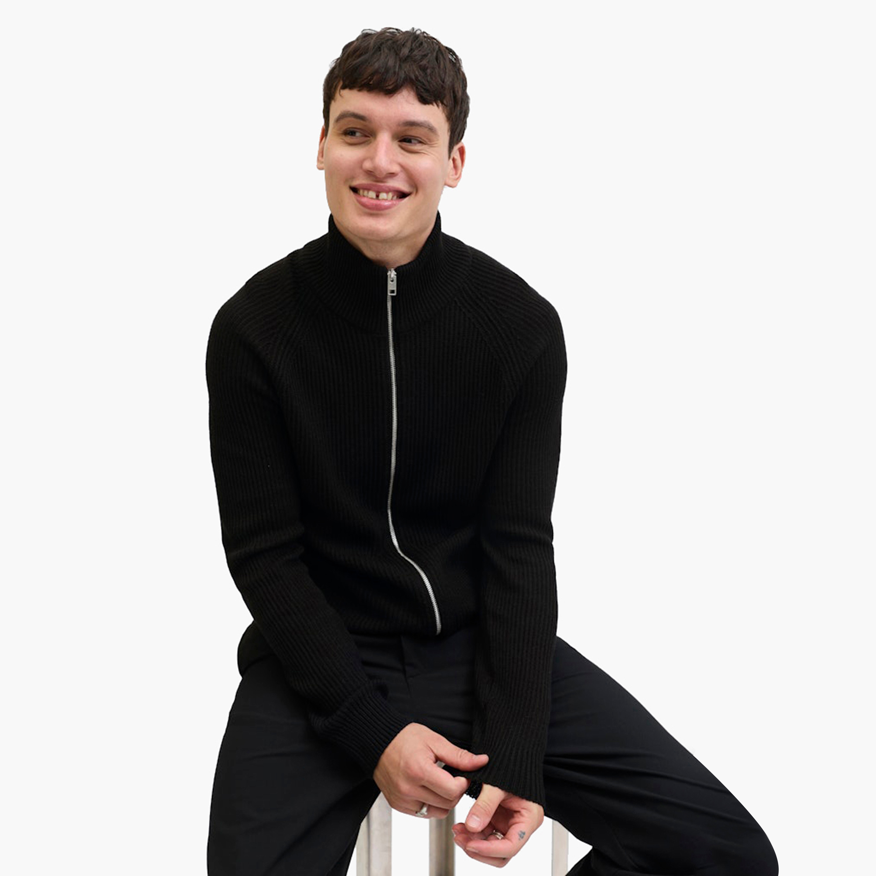 Jack & Jones Ribbed High Neck Long Sleeves Men's Cardigan-men-clothing-sweatersandpullovers-image-5