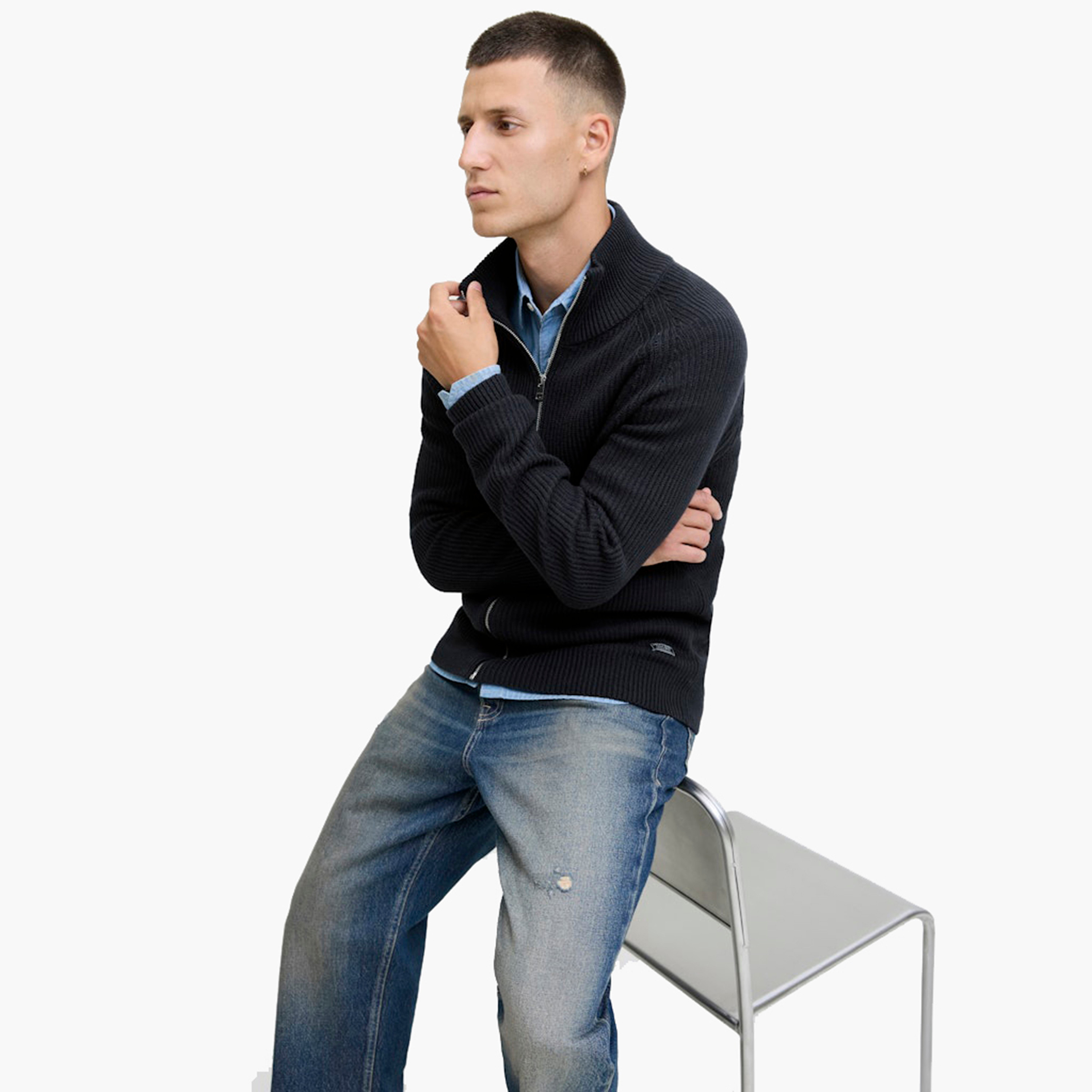 كارديجان رجالي مضلع بياقة عالية وأكمام طويلة من جاك آند جونز-men-clothing-sweatersandpullovers-image-10