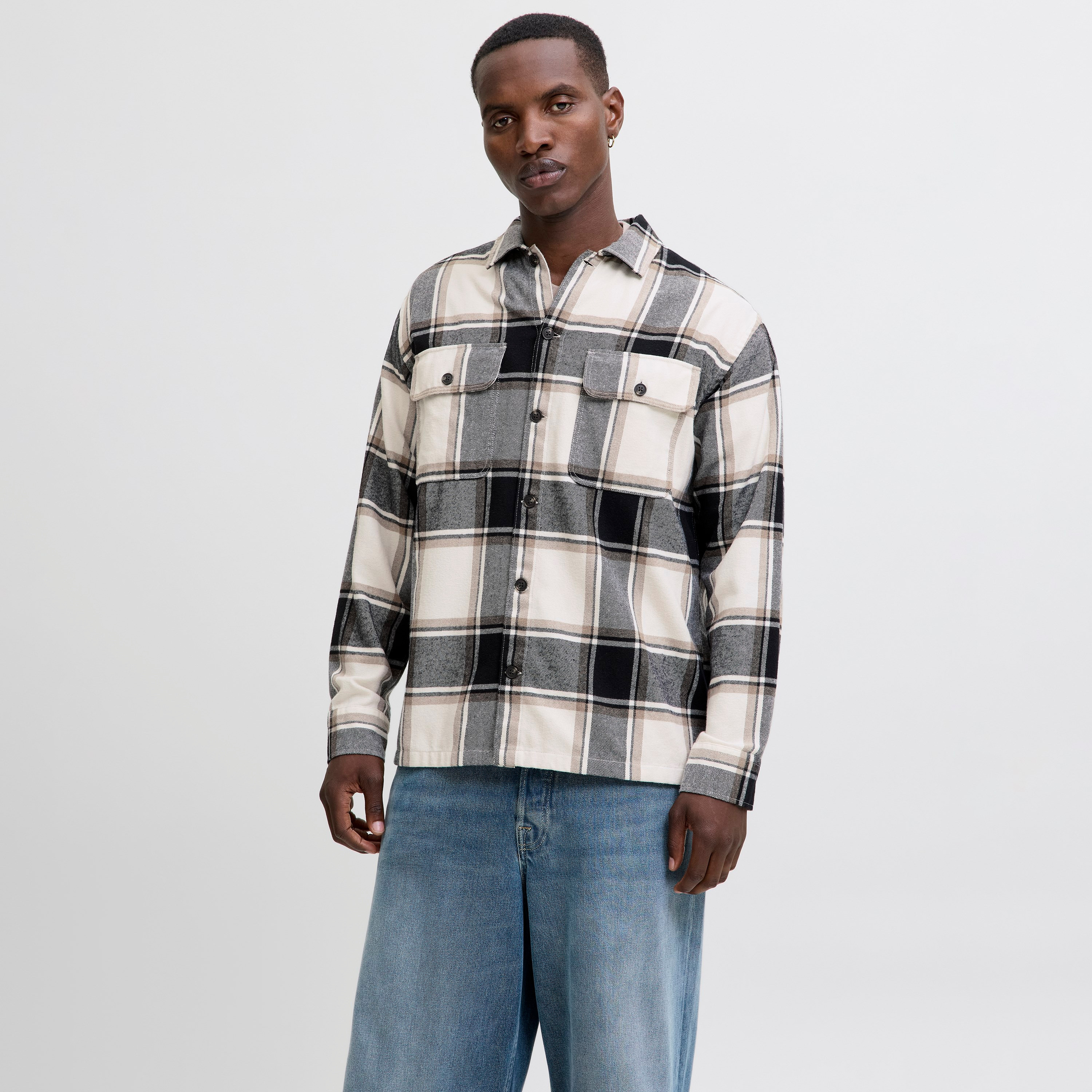 Jack & Jones Relaxed Fit Checked Collared Long Sleeves Men's Overshirt-men-clothing-shirts-image-1