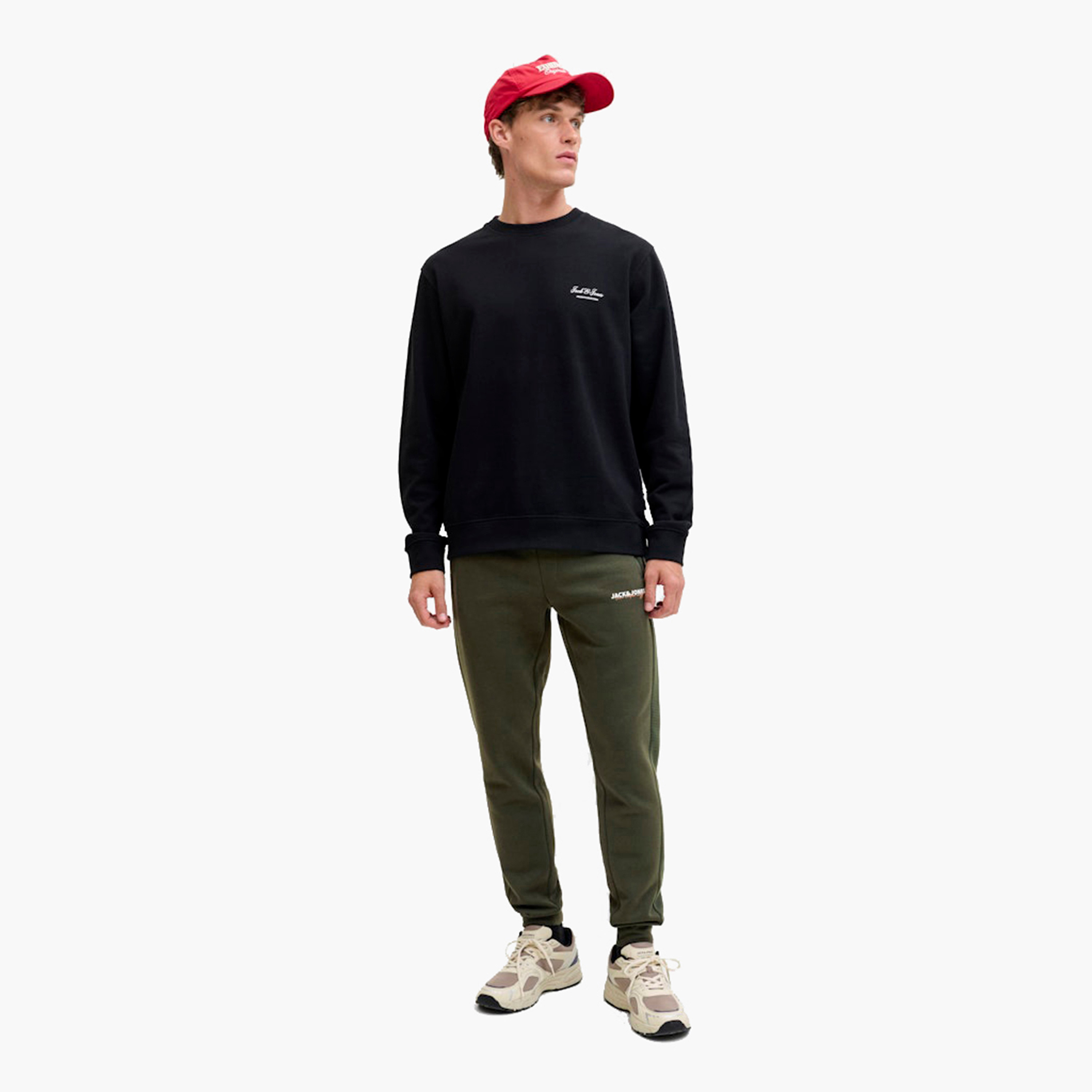 بنطلون رياضي (جوغر) رجالي جاك آند جونز سادة برباط شد وخصر متوسط الارتفاع-men-clothing-bottoms-joggers-image-7