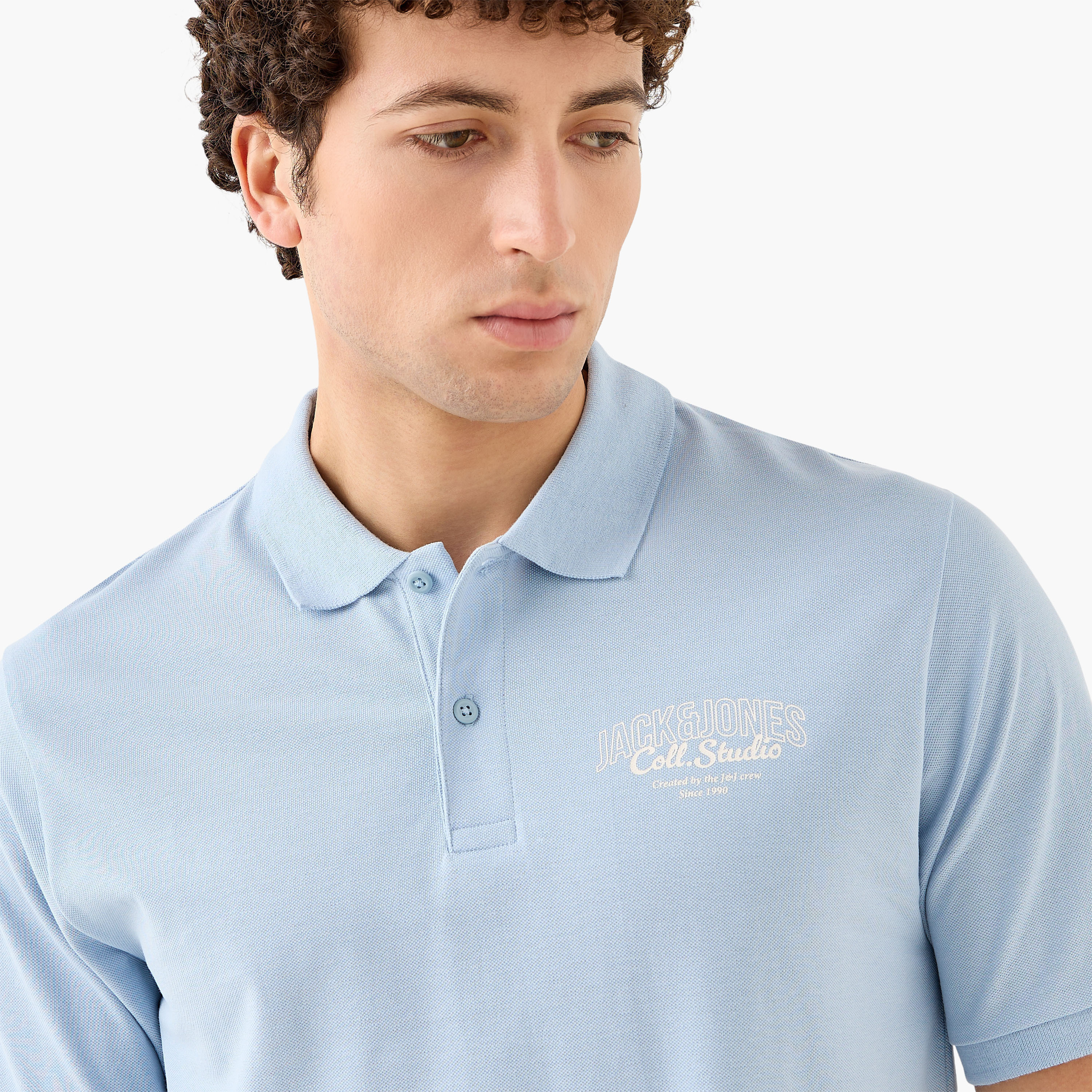 تيشيرت بولو سادة بأكمام قصيرة وياقة دائرية من جاك آند جونز-men-clothing-tshirtsandpolos-polos-image-4