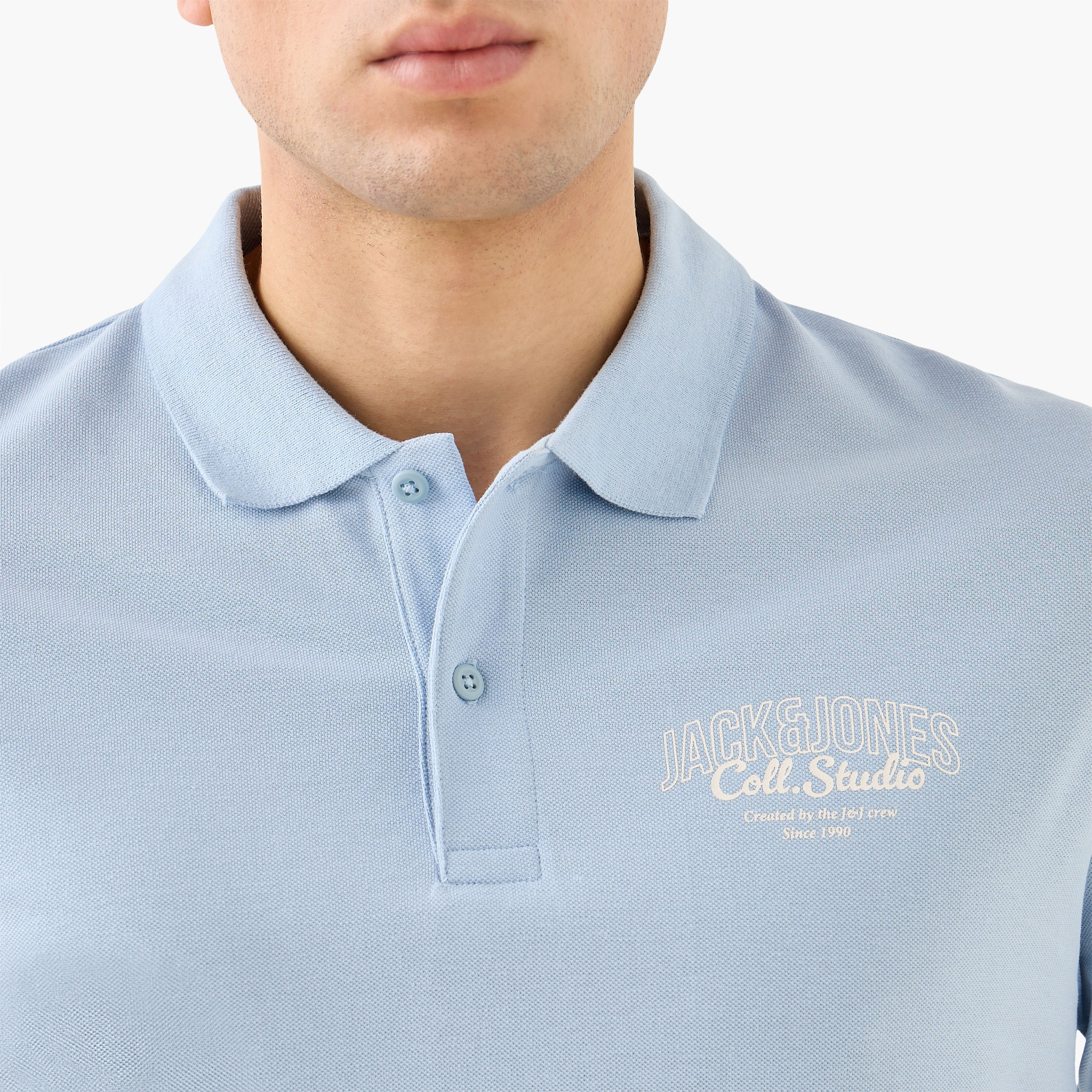 تيشيرت بولو سادة بأكمام قصيرة وياقة دائرية من جاك آند جونز-men-clothing-tshirtsandpolos-polos-image-5