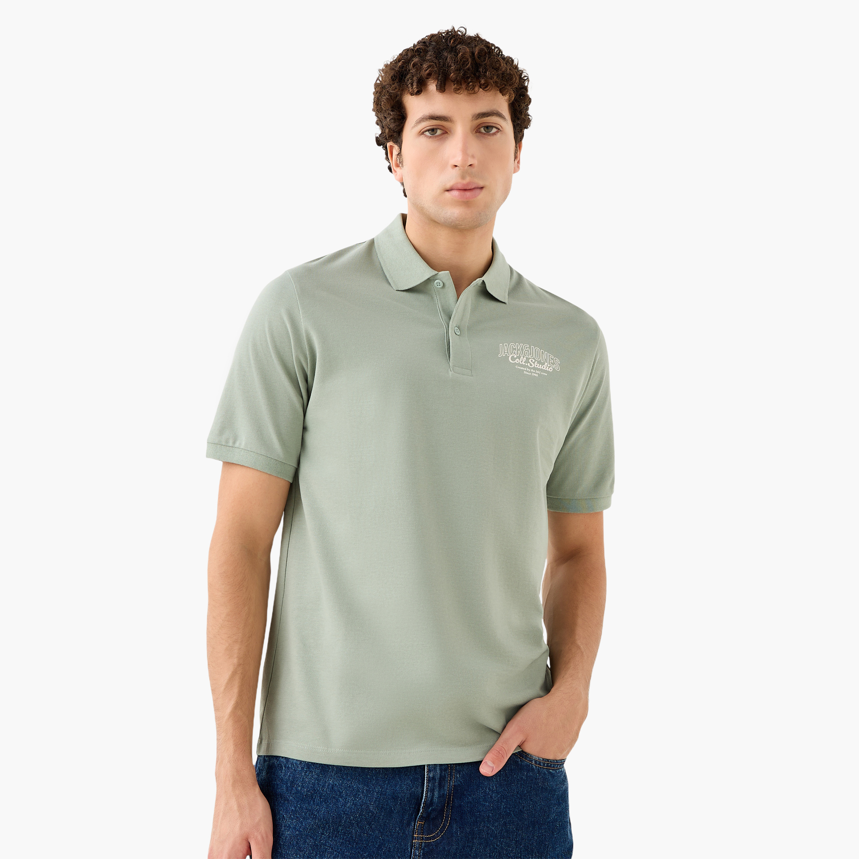 تيشيرت بولو سادة بأكمام قصيرة وياقة دائرية من جاك آند جونز-men-clothing-tshirtsandpolos-polos-image-6