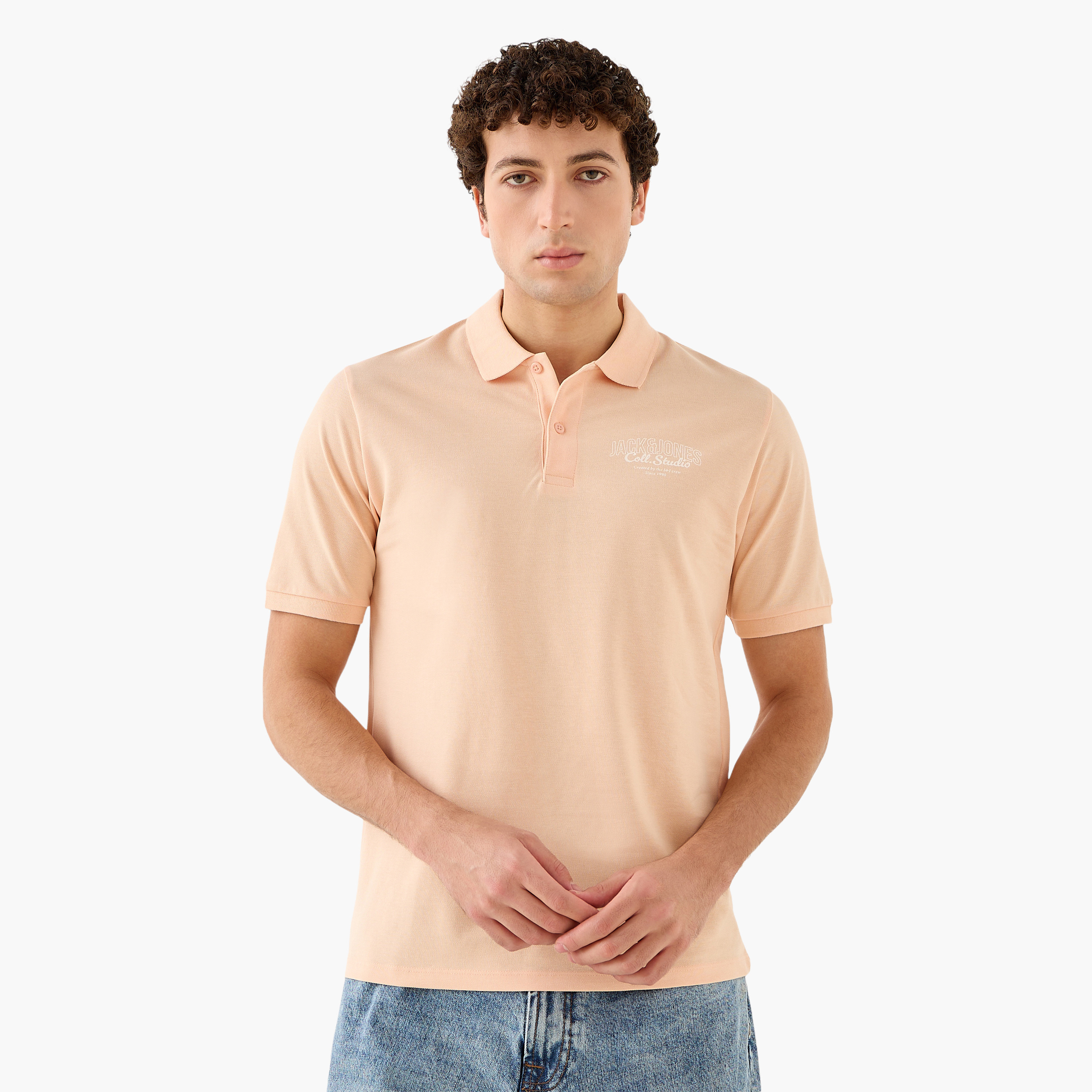 تيشيرت بولو سادة بأكمام قصيرة وياقة دائرية من جاك آند جونز-men-clothing-tshirtsandpolos-polos-image-11