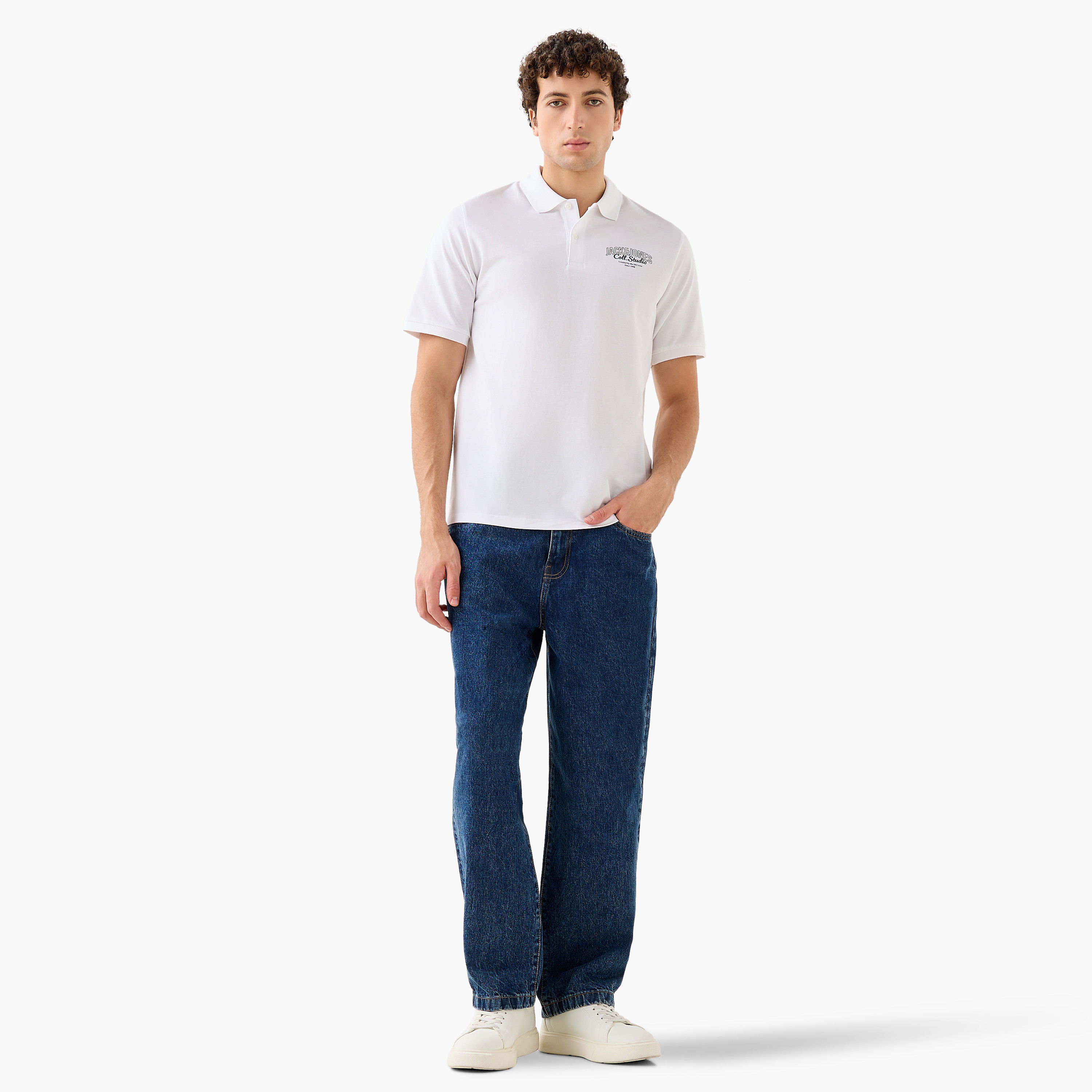 تيشيرت بولو سادة بأكمام قصيرة وياقة دائرية من جاك آند جونز-men-clothing-tshirtsandpolos-polos-image-17
