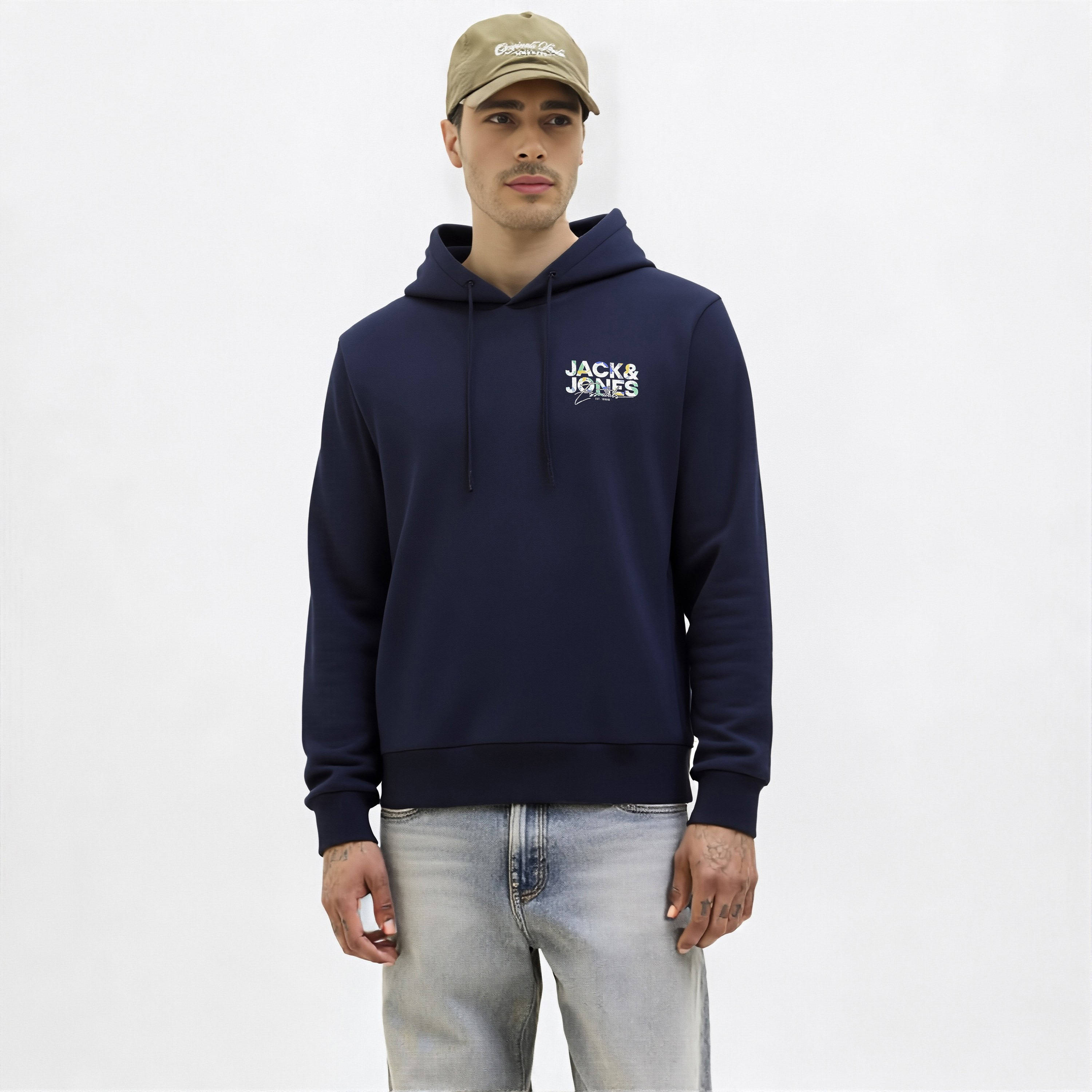 كنزة صوفية رجالية سادة بقلنسوة وأكمام طويلة من جاك ان جونز-men-winterwear-hoodiesandsweatshirts-image-4