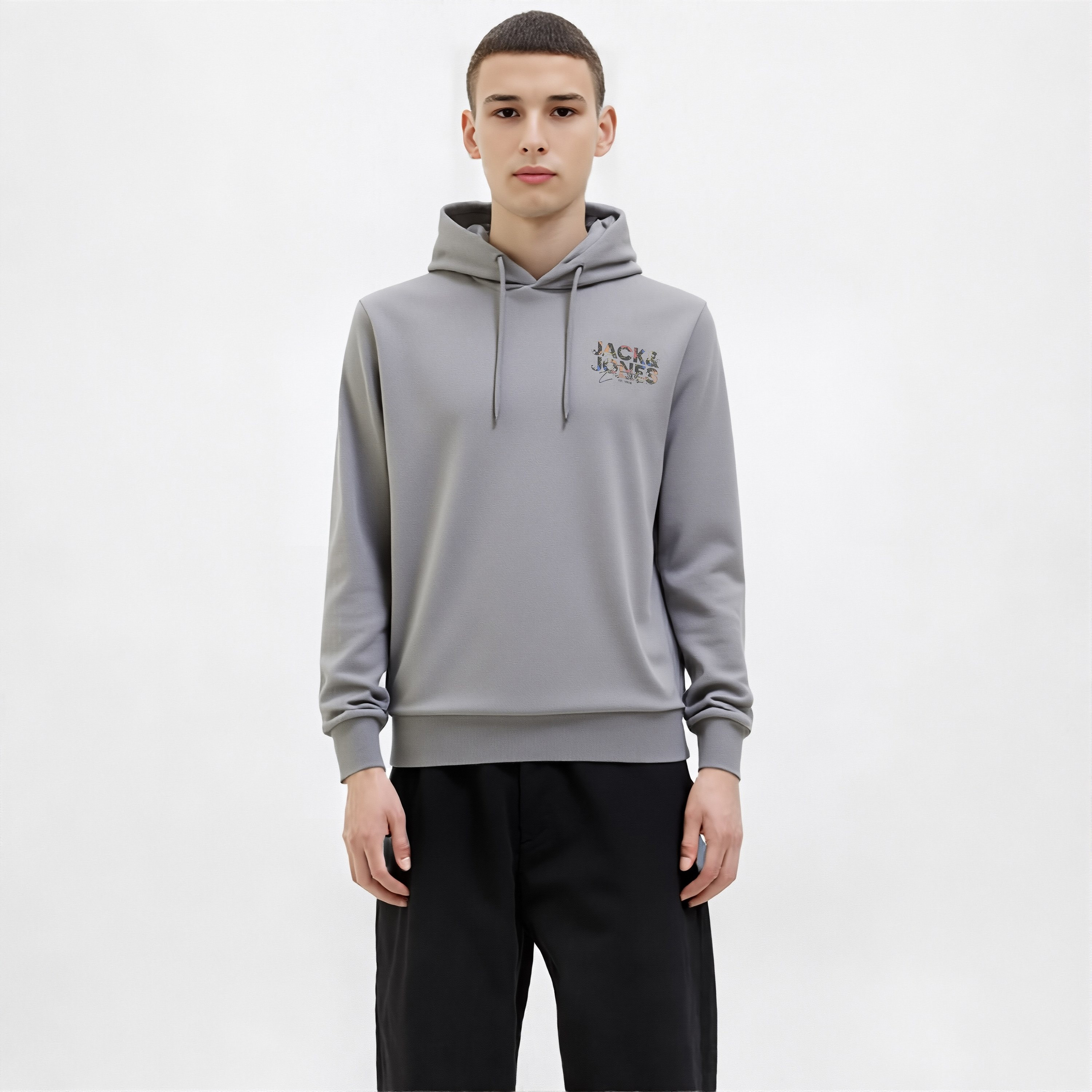 كنزة صوفية رجالية سادة بقلنسوة وأكمام طويلة من جاك ان جونز-men-winterwear-hoodiesandsweatshirts-image-1