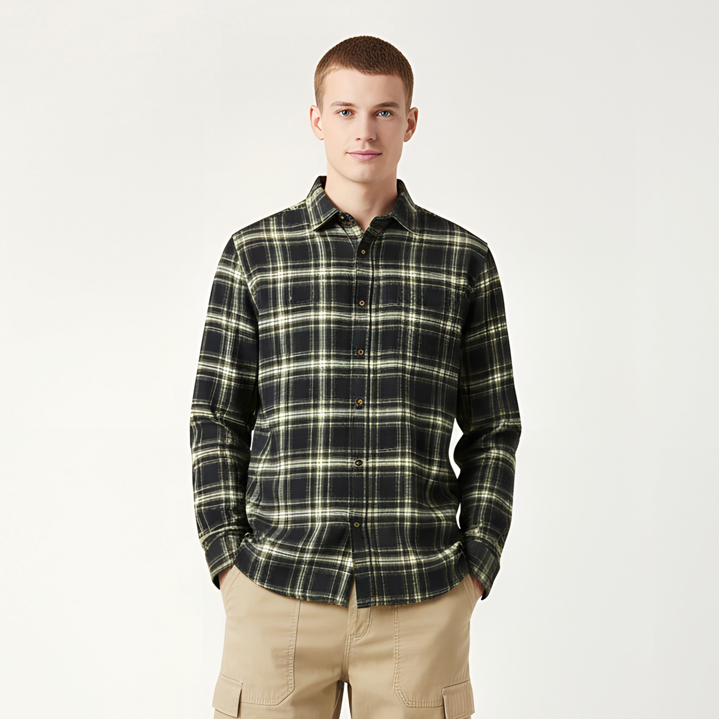 Jack & Jones Regular Fit Checked Collared Long Sleeves Men's Shirt-men-clothing-shirts-image-1