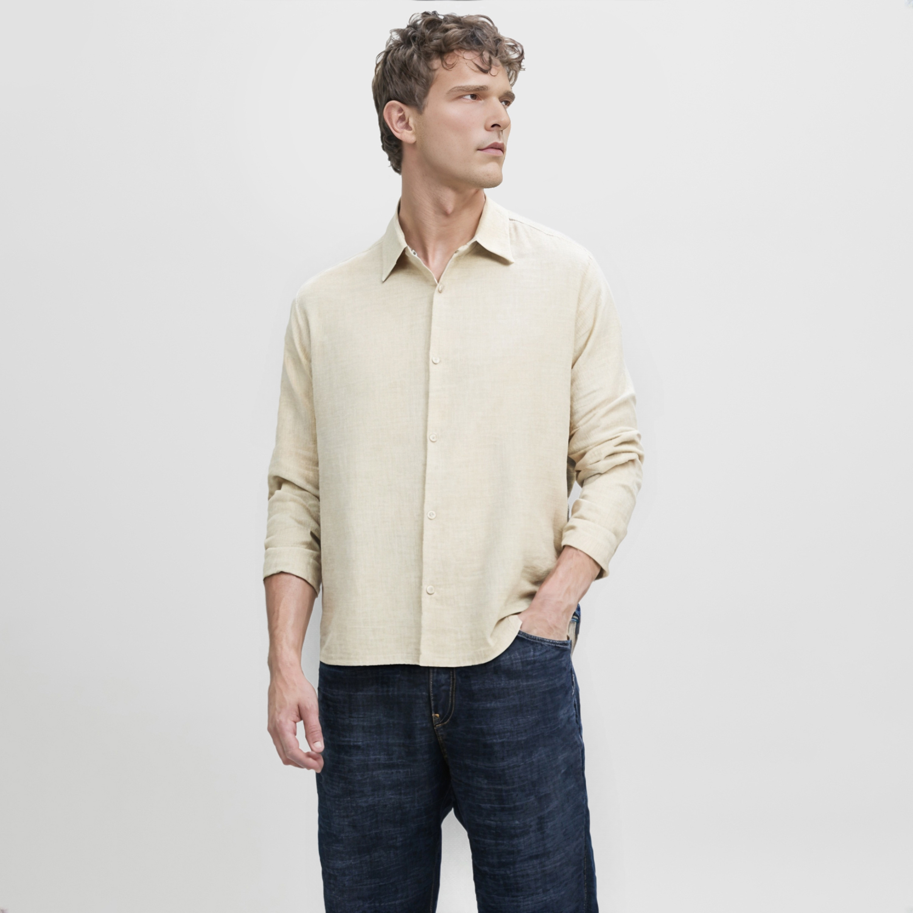 Jack & Jones Relaxed Fit Textured Collared Long Sleeves Men's Shirt-men-clothing-shirts-image-1