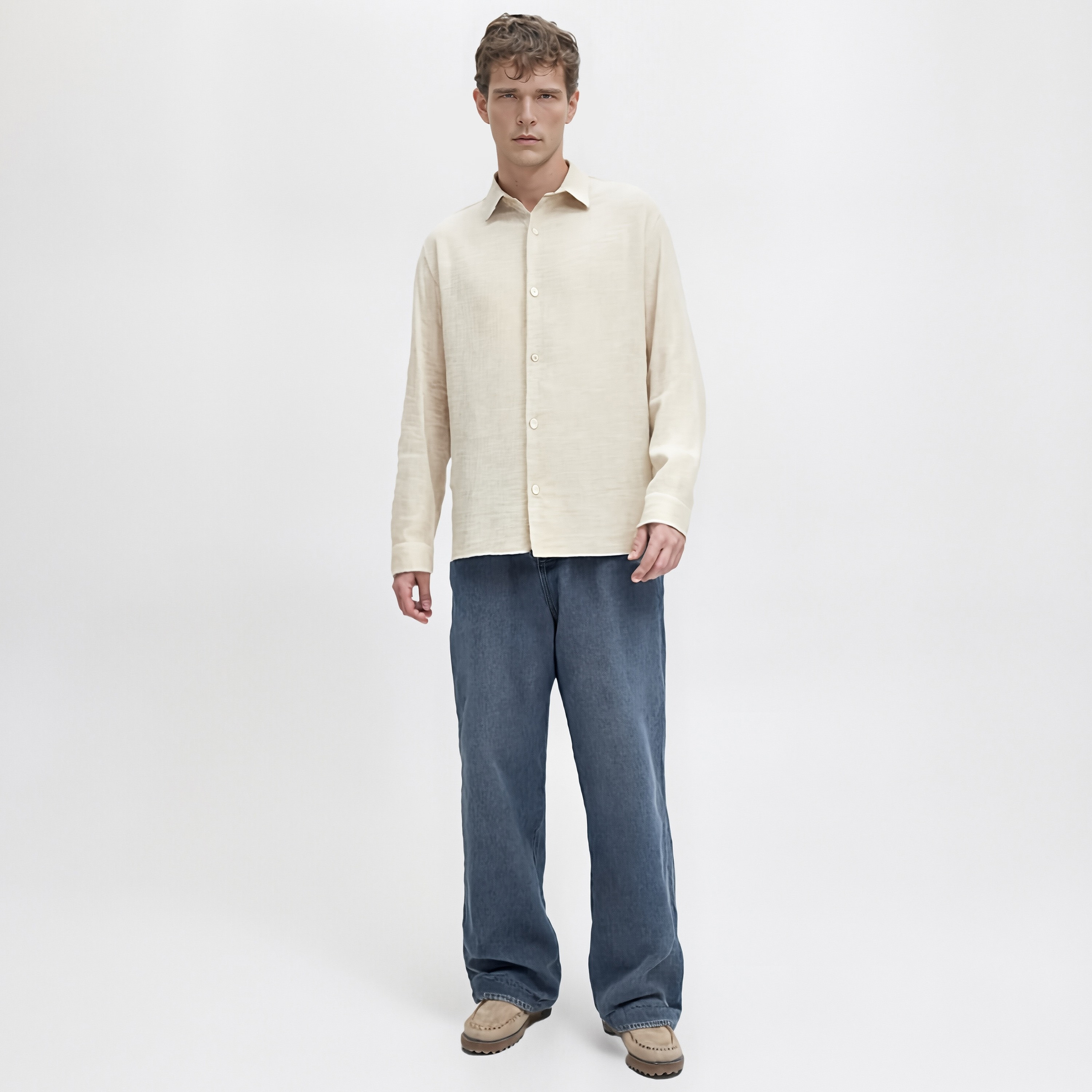Jack & Jones Relaxed Fit Textured Collared Long Sleeves Men's Shirt-men-clothing-shirts-image-2